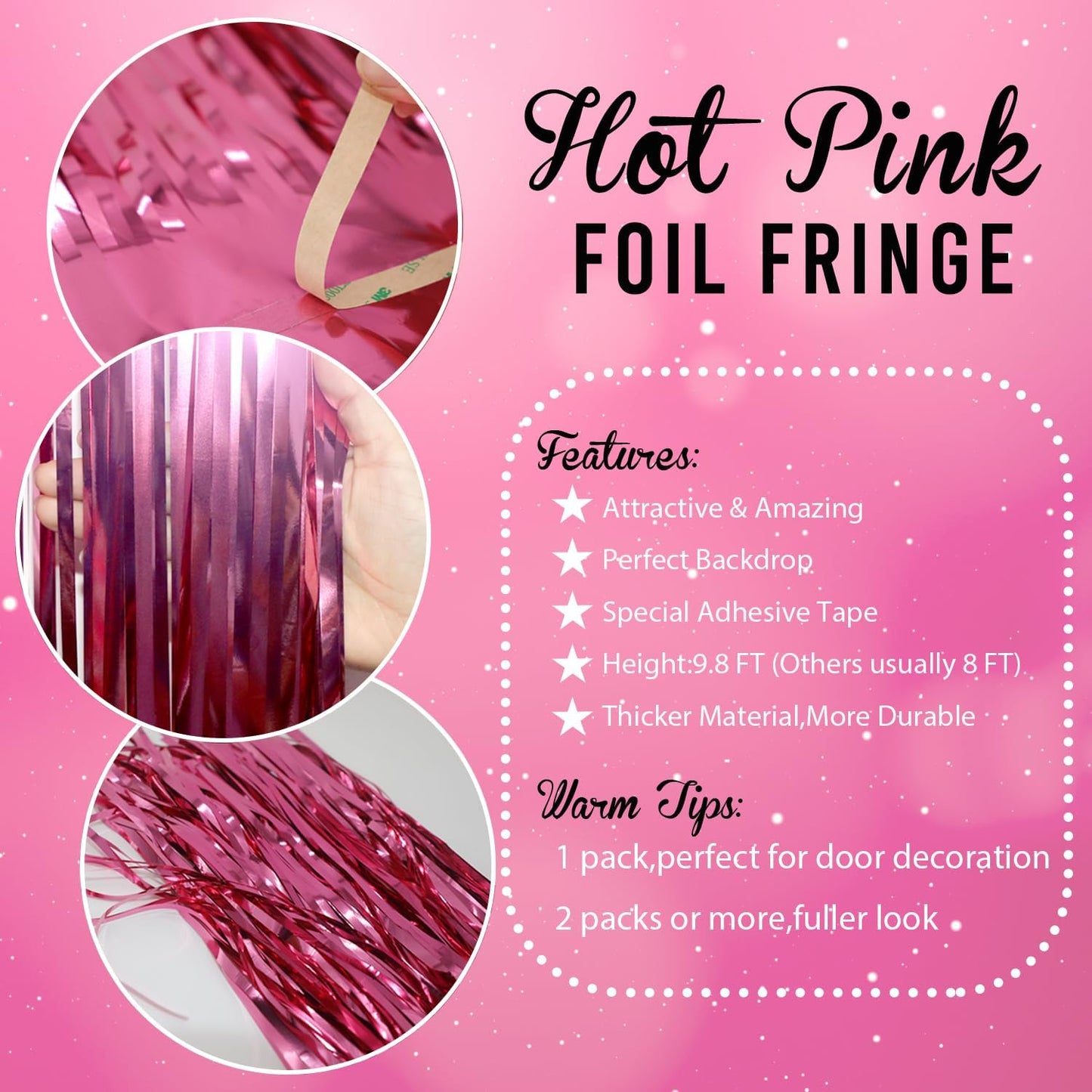 GOER 6.4 ft x 8.2 ft Metallic Tinsel Foil Fringe Curtains,Pack of 2 Party Streamer Backdrop for Galentines Day,Birthday,Graduation Decorations and New Year Eve (Hot Pink)