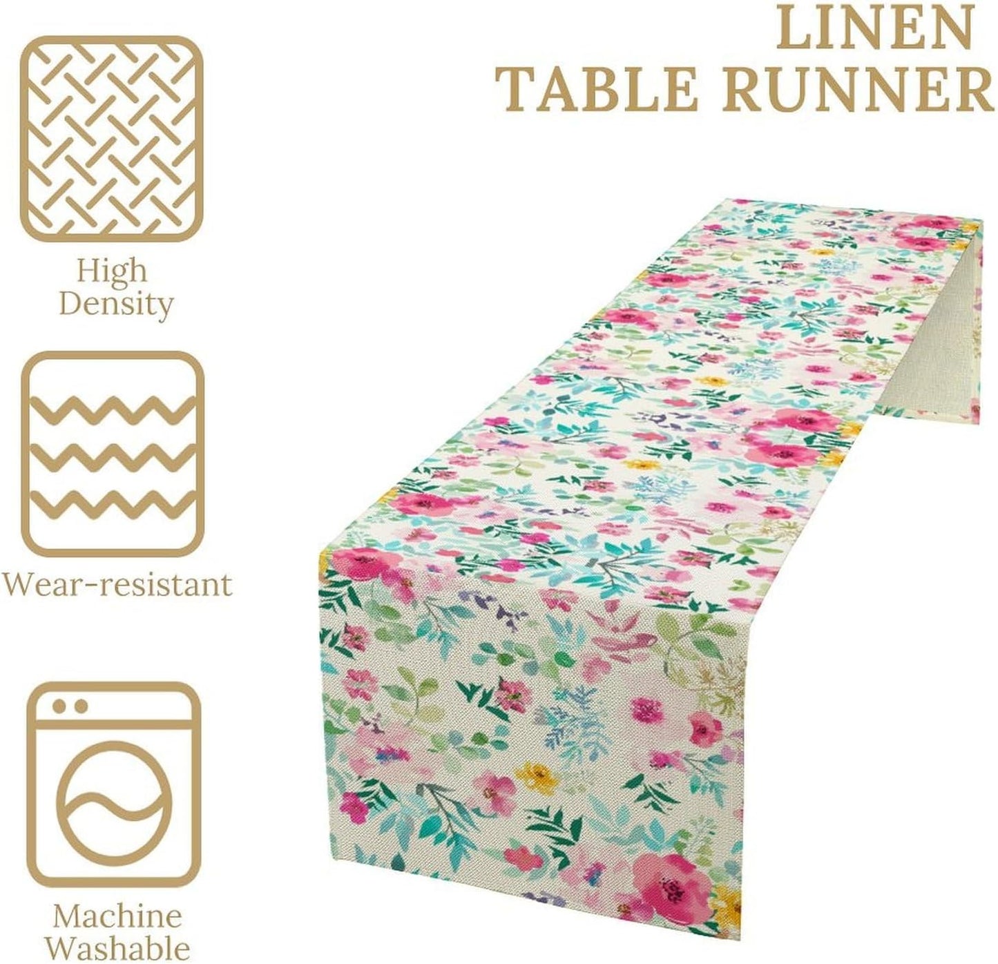 Watercolor Floral Table Runner, Colorful Botanical Spring Summer Nature Flower Aesthetic Table Runner for Kitchen Dinning Table Runner Decor Home Wedding Party Holiday, 13x36 Inch