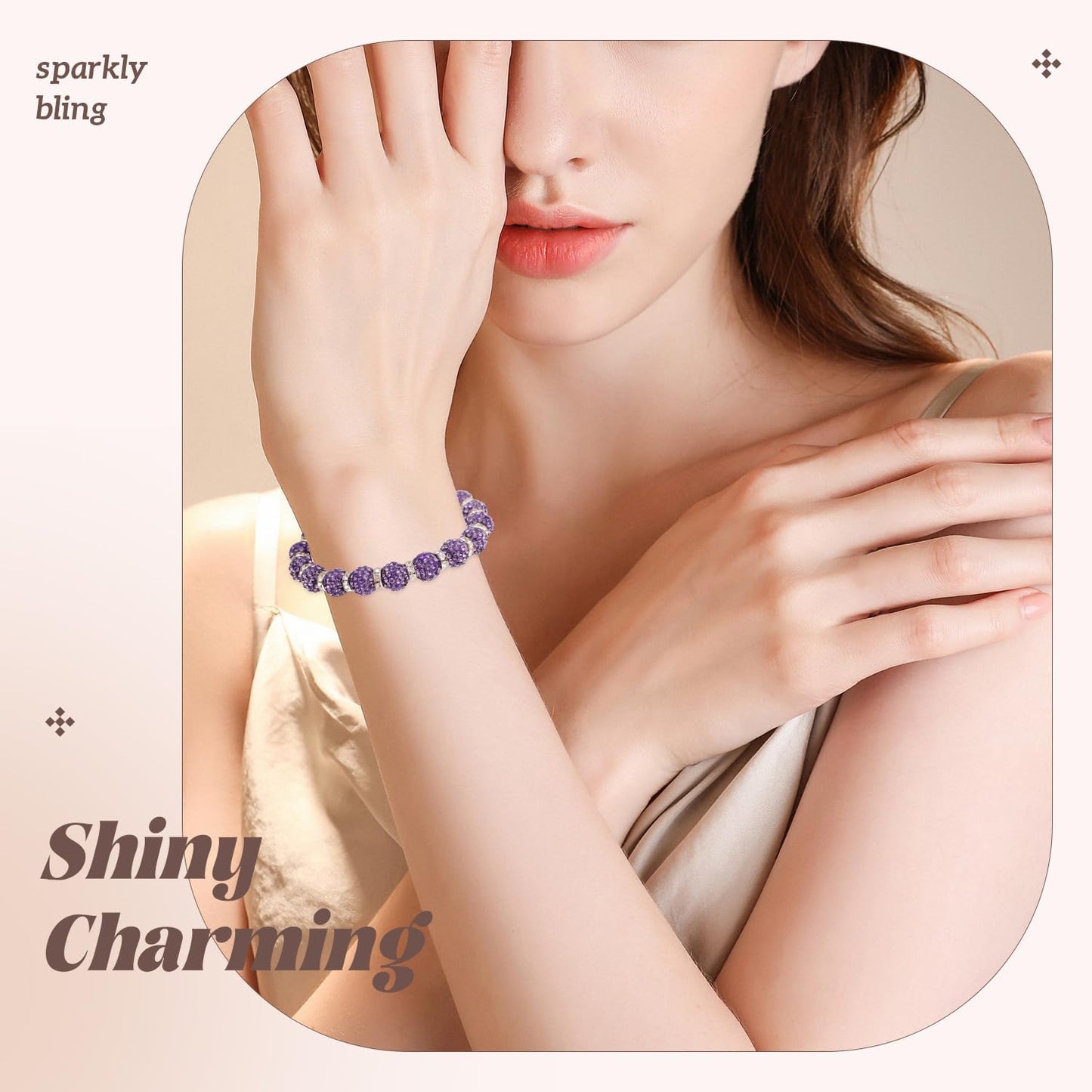 160pcs 10mm Rhinestone Beads for Jewelry Making, Purple Shiny Round Disco Ball Beads Bulk, Sparkle Crystal Clay Christmas for Bracelet Baseball Necklace Earring Crafting and DIY