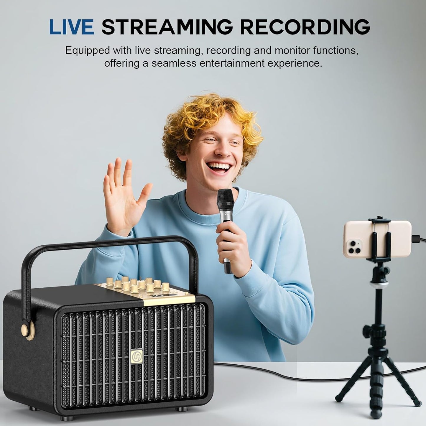 L400 Professional Karaoke Machine with 2 UHF Wireless Microphones for Adults, 320W Peak Bluetooth Speaker PA System with Bass/Treble Adjustment for Home Party Wedding Outdoor Christmas Events