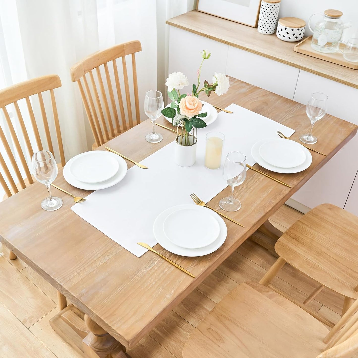 2 Pack White Small Short Table Runner 12 x 36 Inch Solid Color Runners Coffee Table Dresser for Daily Party Home Decoration