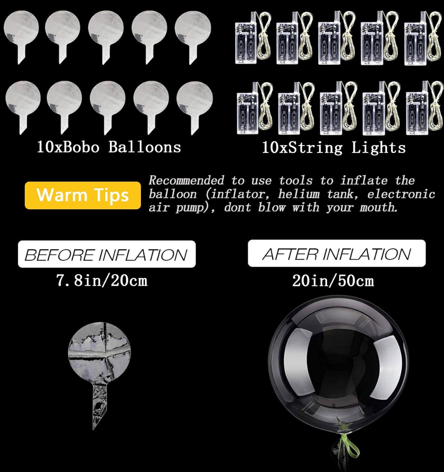 LED Balloons 10 Pack, Light Up Balloons 20 Inches Clear Helium Bobo Balloon, Glow Bubble Balloons with String Lights for Valentines Day Halloween Christmas Wedding Birthday Party Decoration