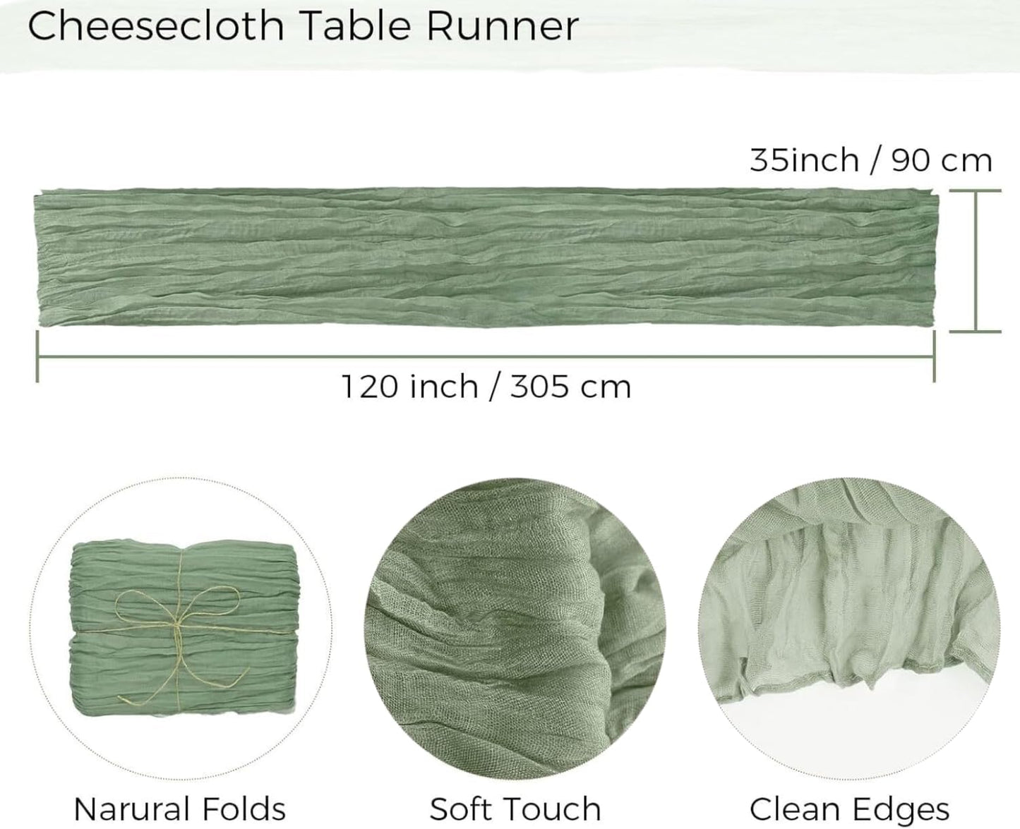 12Pcs Sage Green Cheesecloth Table Runner 120 Inch Green Cheesecloth Table Runner10FT Sage Table Runner Boho CheeseClothTable Runner forWedding Party Baby Shower Birthday Home Decor HolidayDecorations