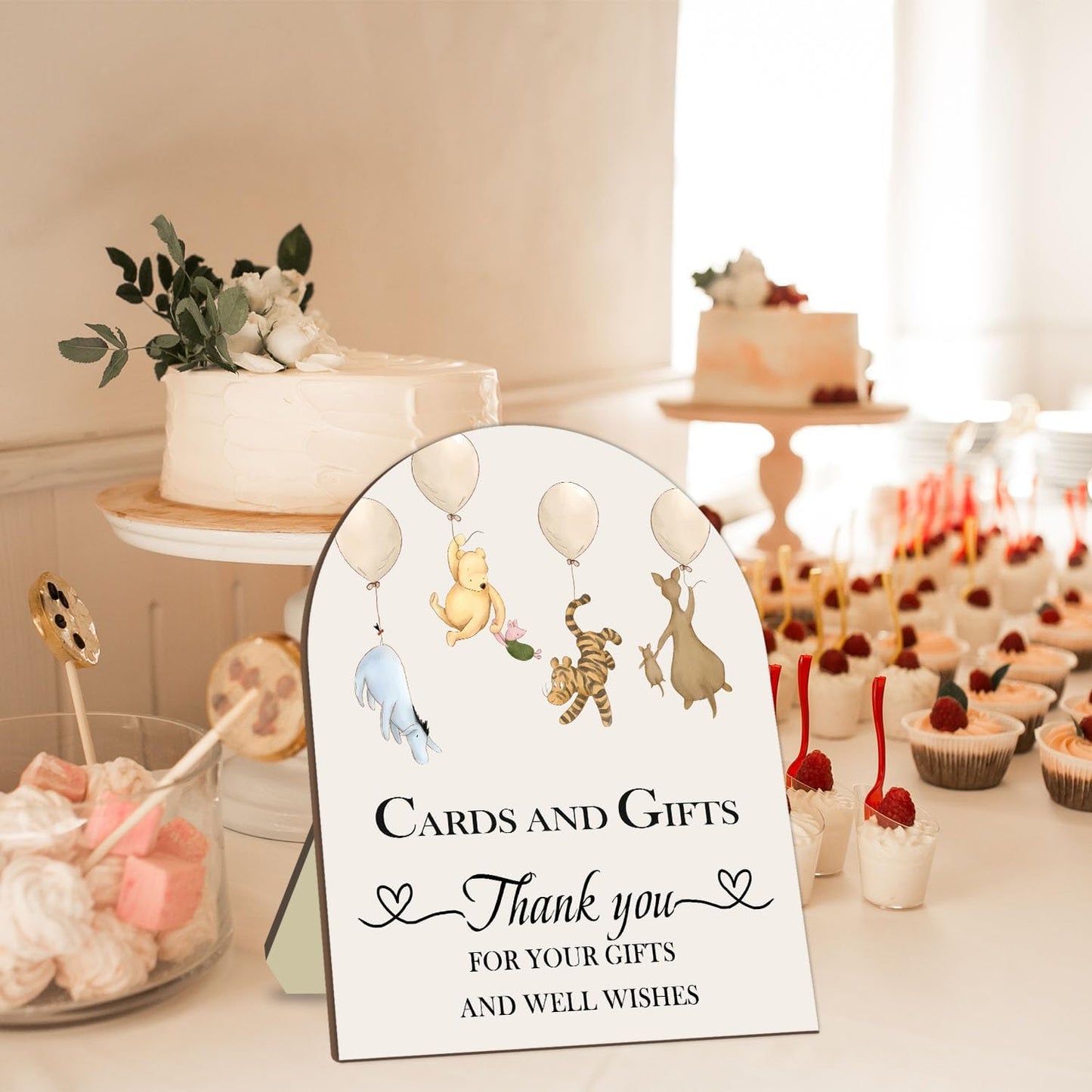 Winnie Cards and Gift Sign, Classic Pooh Thank You Wooden Sign, Classic Winnie Bridal Shower Baby Shower Favors, Thank You for Your Gift and Well Wishes Sign with Stand 9 * 11IN