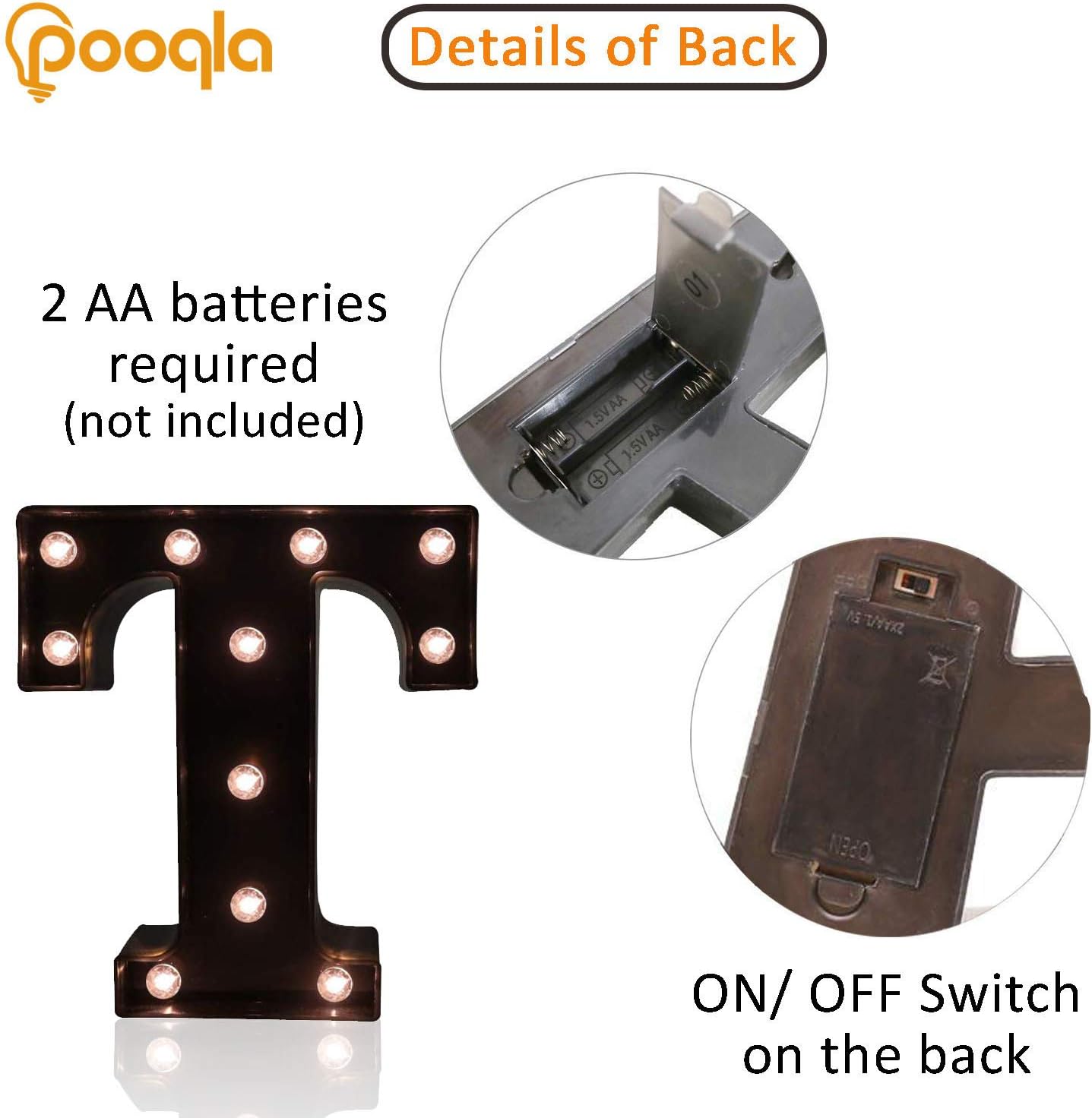 Decorative LED Illuminated Letter Marquee Sign - Alphabet Marquee Letters with Lights For Wedding Birthday Party Christmas Night Light Lamp Home Bar Decoration T, Black