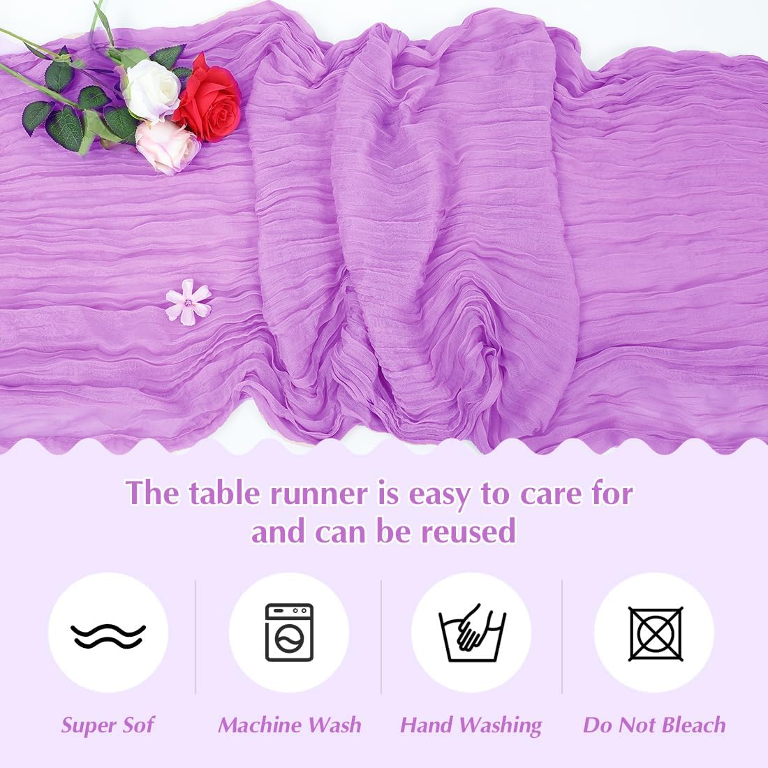 10 Pack Light Purple Cheesecloth Table Runner -21*120Inch Long Boho Wedding Table Decor, Rustic Gauze Fabric Runner for Bridal Showers, Baby Showers & Parties (Sheer, Lightweight, Wrinkled Design)