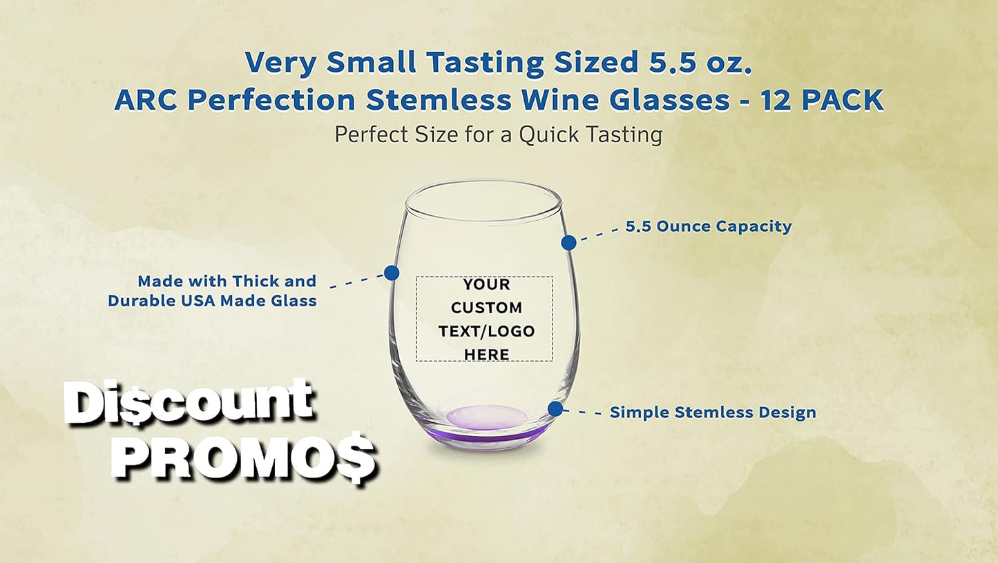 Custom Stemless Wine Glasses by ARC 5.5 oz. Set of 12, Personalized Bulk Pack - Perfect for Hotel, Bar, Restaurant or Lounge - Purple