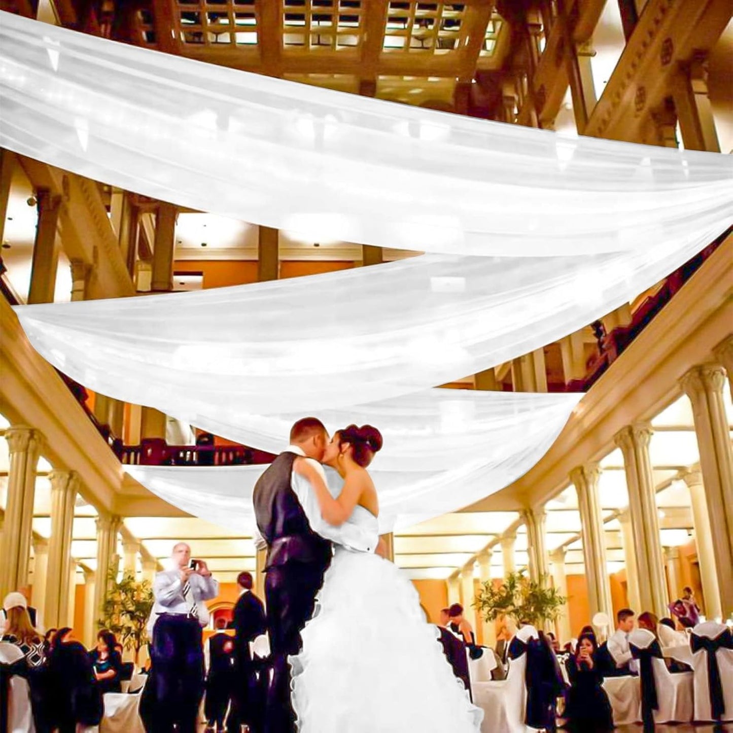 6 Panels White Ceiling Drapes for Wedding, 5ftx40ft Ceiling Drapes Cheesecloth Sheer Fabric Curtain Wedding Arch Draping Fabric Romantic Ceiling Decorations for Wedding Party Ceremony Stage