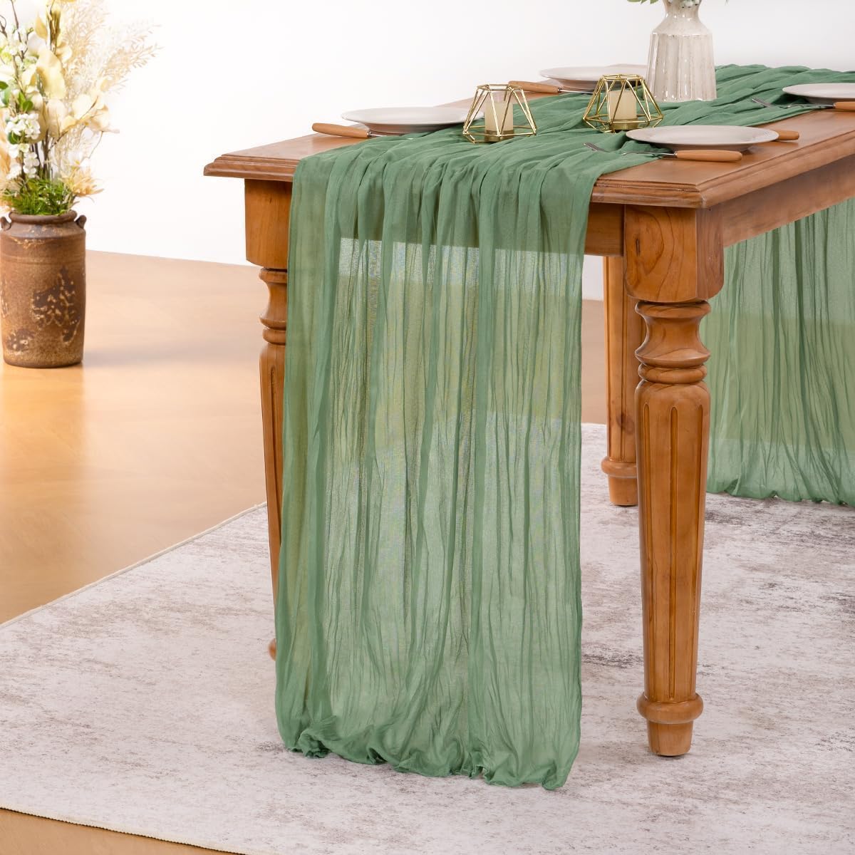 MLMW 6 Pack Sage Green Table Runner Cheesecloth Boho Gauze Rustic Cheese Cloth Table Runner 160 inch Sheer 13.3ft for Wedding Party Baby Bridal Shower Birthday