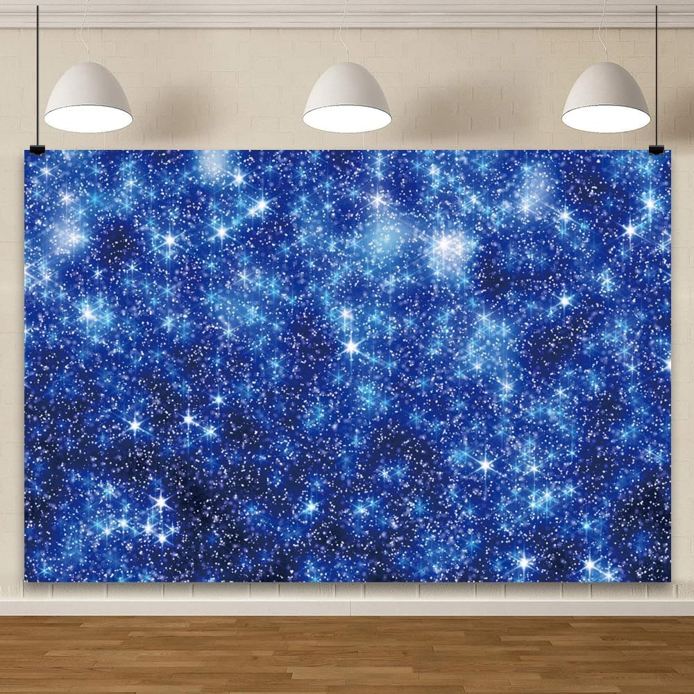 YongFoto Blue Glitter Backdrop 10x5ft Silver Light Spots Navy Blue Sequin Bokeh Photography Background Birthday Bridal Shower Wedding Photography Background Party Banner Decor Portraits Photoshoot