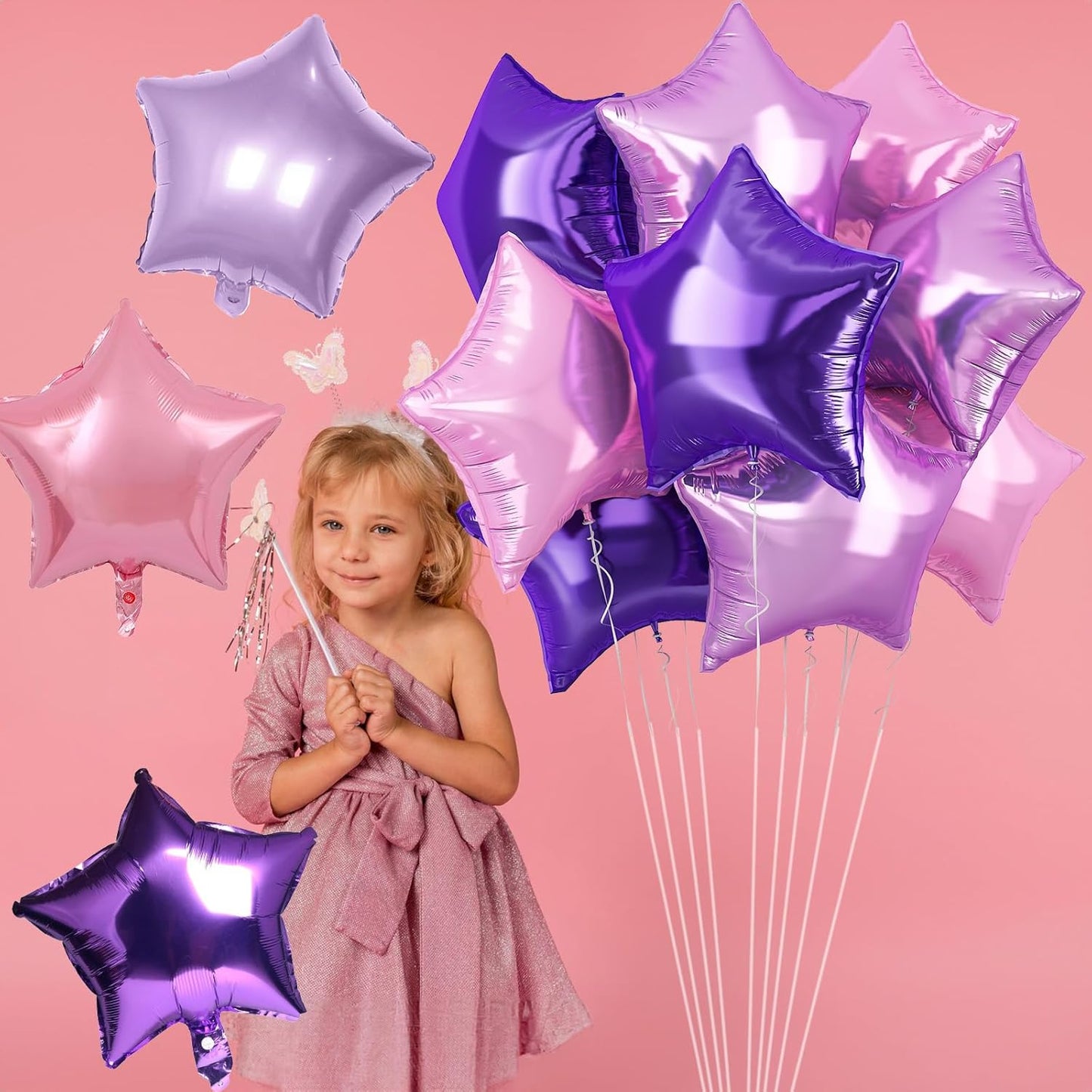 TAOYE Purple Pink Stars Foil Balloons, 18 Inch Lavender Purple Pink Stars Helium Balloons Dark Purple Light Purple Pentagram Foil Balloons for Girls Birthday Wedding Butterfly Theme Party