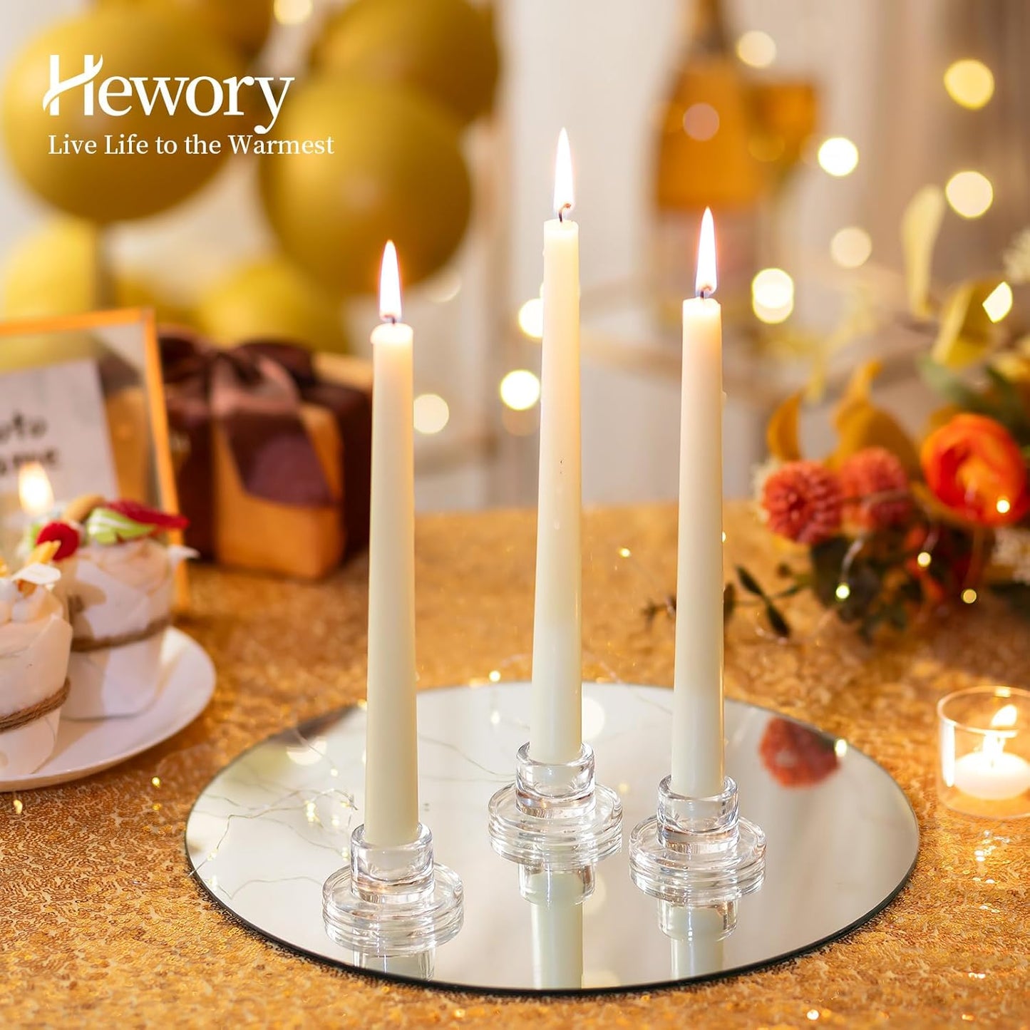 Hewory Glass Taper Candle Holders: 4 PCS Candlestick Holders Clear Short Tapered Candle Holder Set - Candle Stick Holder Decor for Table Centerpiece Wedding Party Advent Christmas Home Decorations