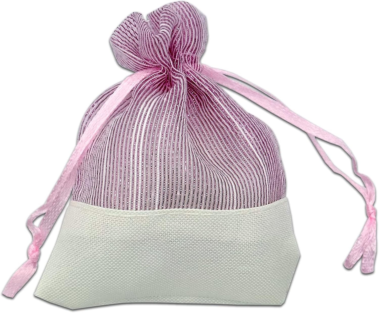 TheDisplayGuys For Your Modern Living 24-Pack Linen & Pink Organza Gift Bags with Drawstrings (XSmall 3 x 4) - Party Favors, Samples, Treats Mesh Pouches