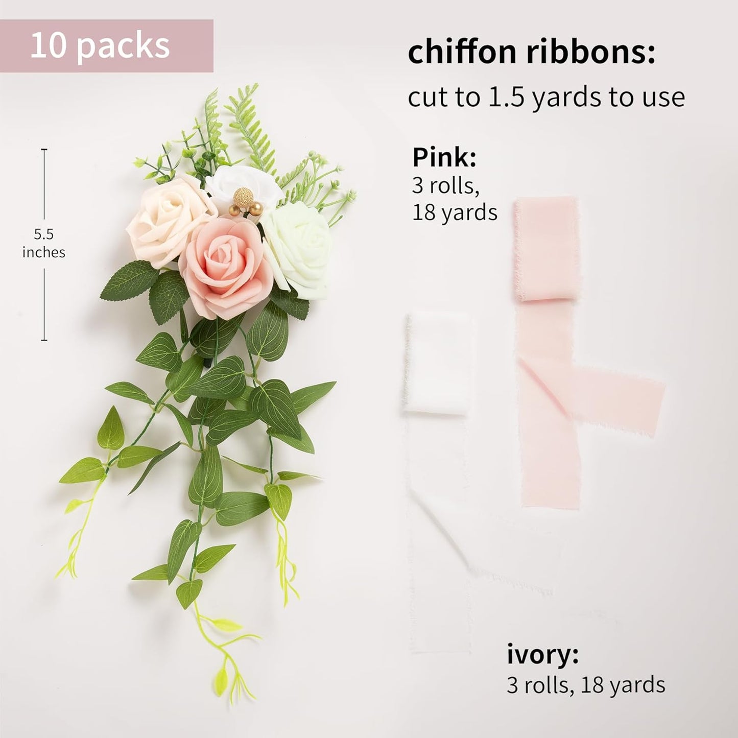 DORIS HOME Wedding Aisle Decorations Pink Pew Flowers Set of 10 for Wedding Ceremony Party Chair Decor with Artificial Flowers Eucalyptus and Ribbons