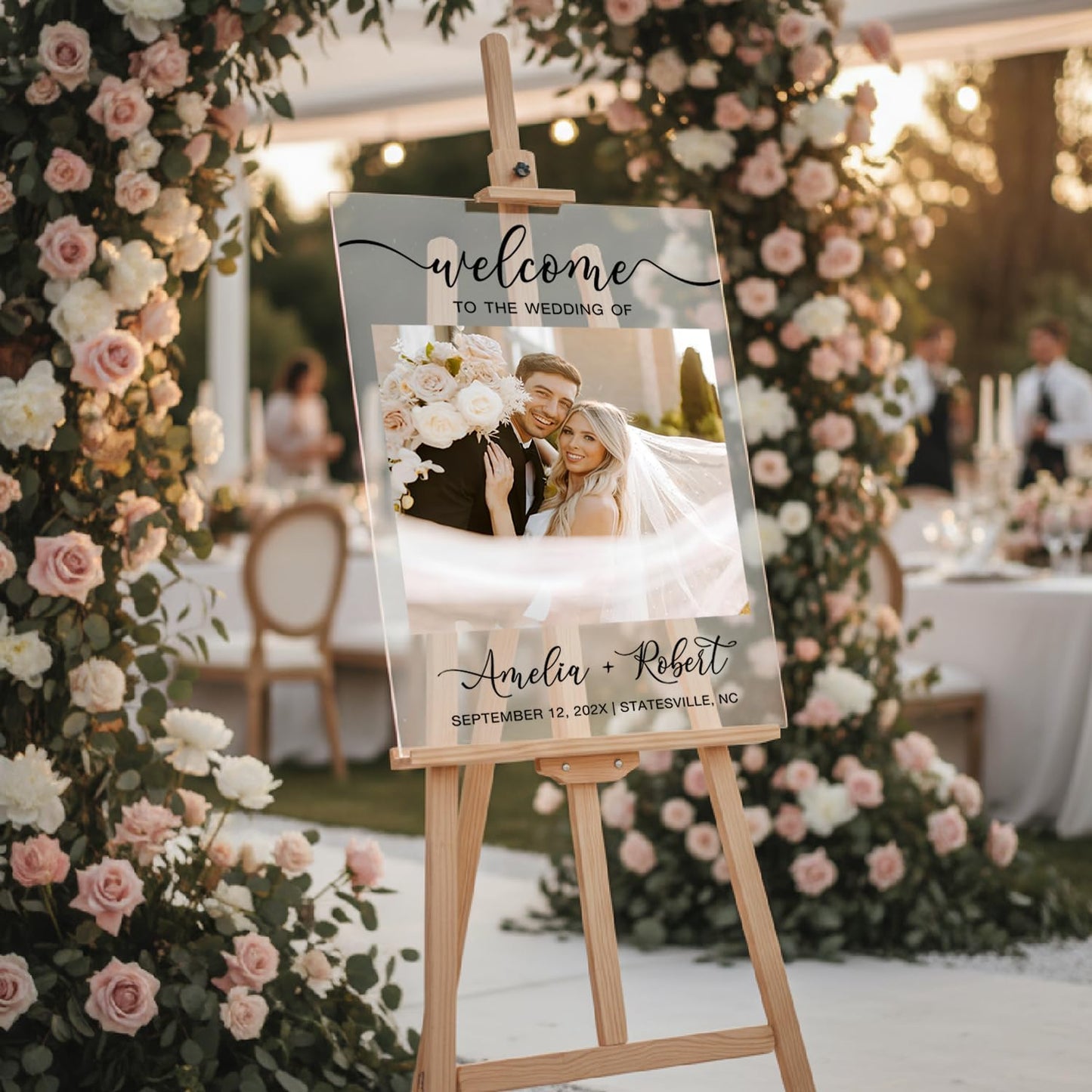 Personalized Wedding Photo Acrylic Welcome Sign – Custom Picture Board with Bride & Groom Names, Elegant Acrylic Wedding Reception Entrance or Ceremony Decoration, Indoor & Outdoor Keepsake Gift #1