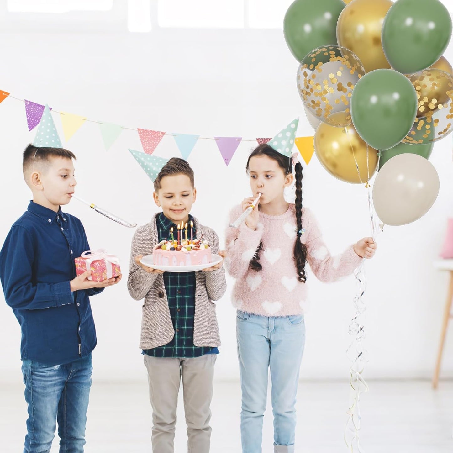 68Pcs Balloons Kit 12 Inch, Sage Green Balloon Sand White Metallic Gold Balloon Confetti with Ribbons, Party Balloons for Baby Bridal Shower Wedding Birthday Decorations.