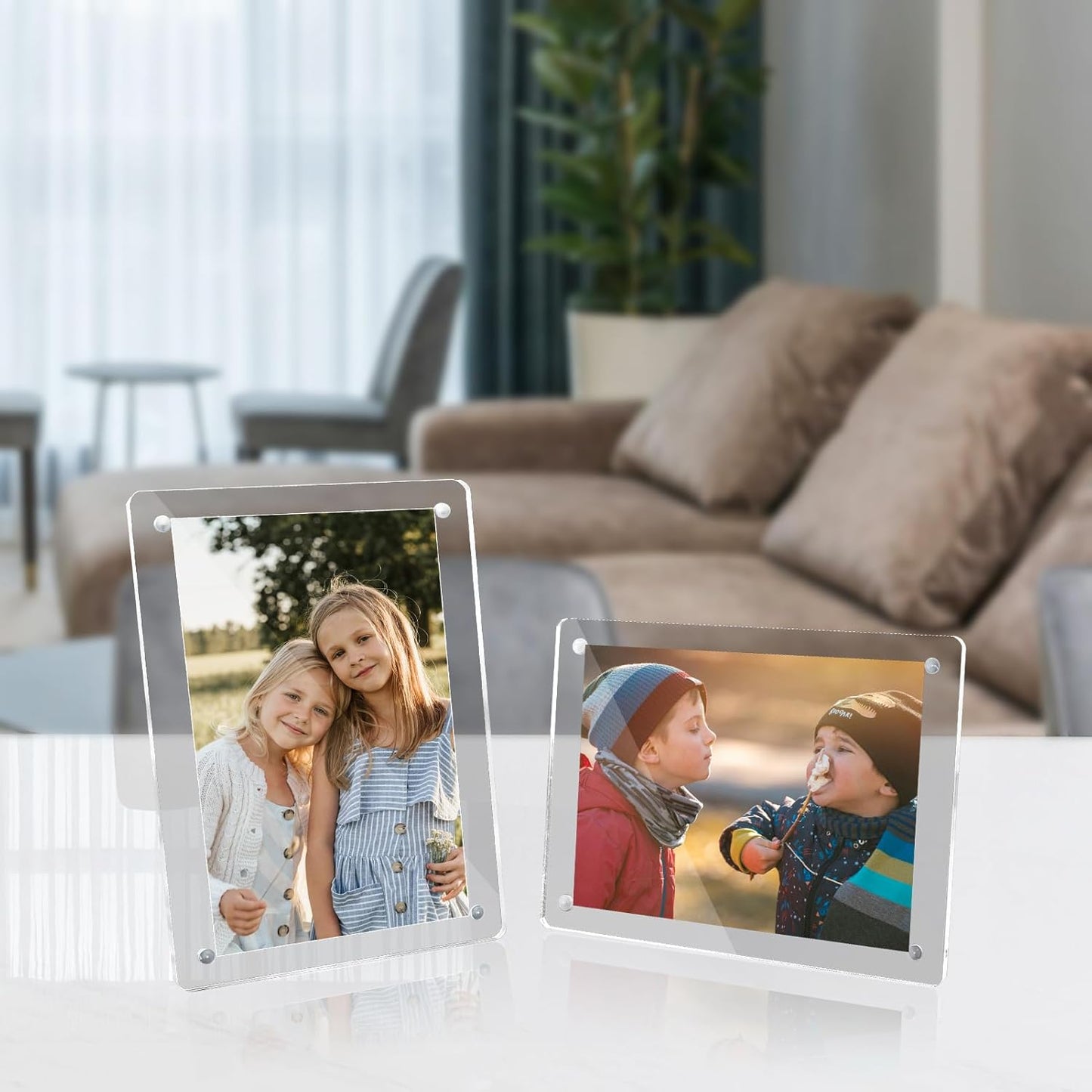 Acrylic Magnetic Picture Frames 4x6 Inch Set of 3, Tabletop and Refrigerator Display Vertical and Horizontal Clear Photo Frames with Detachable Stand for Gift Home Kitchen Decoration