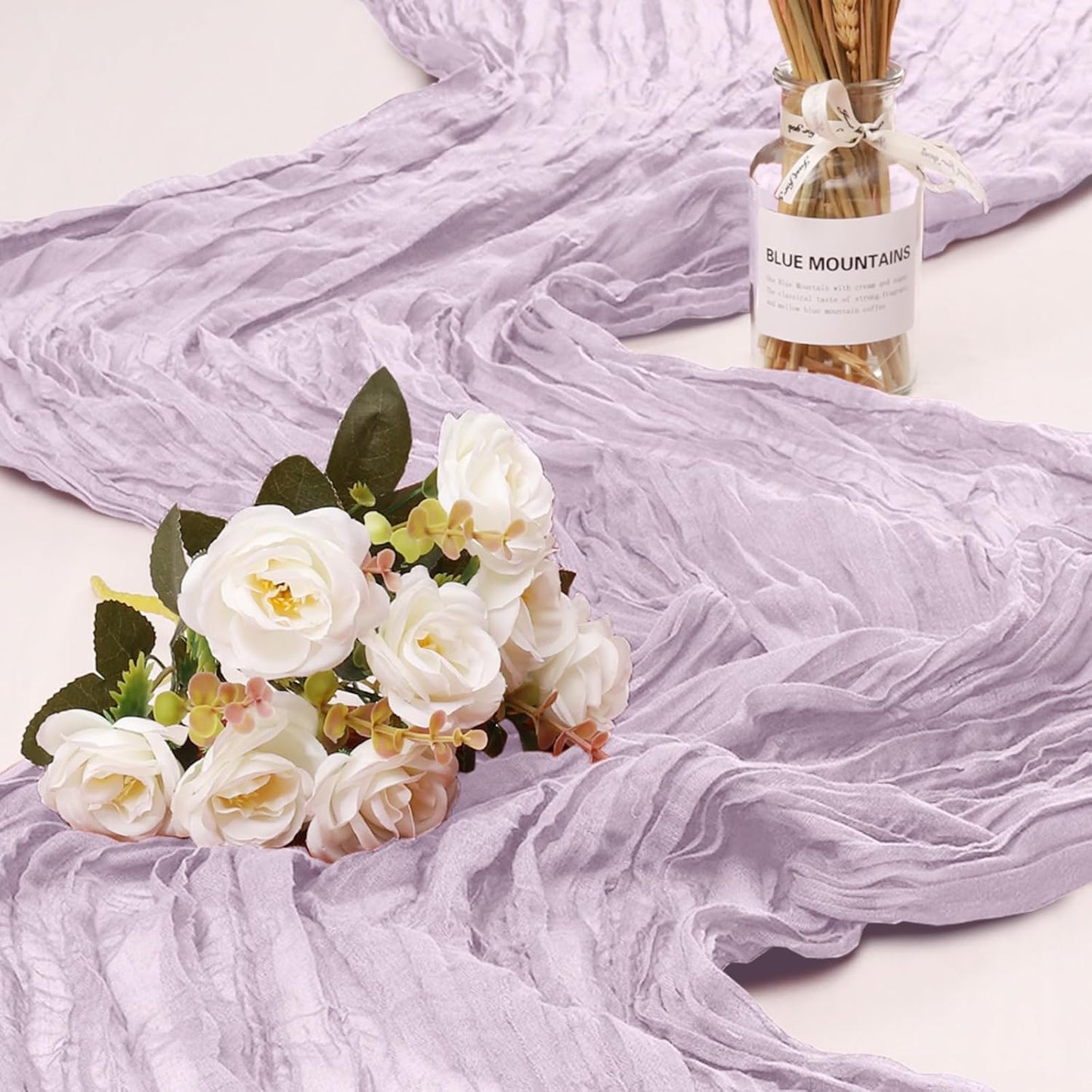 1 Pack Cheesecloth Table Runner 10Ft Christmas Gauze Boho Table Runners for Wedding Decor Bridal Shower Decorations Baby Shower Party(35" x 120")