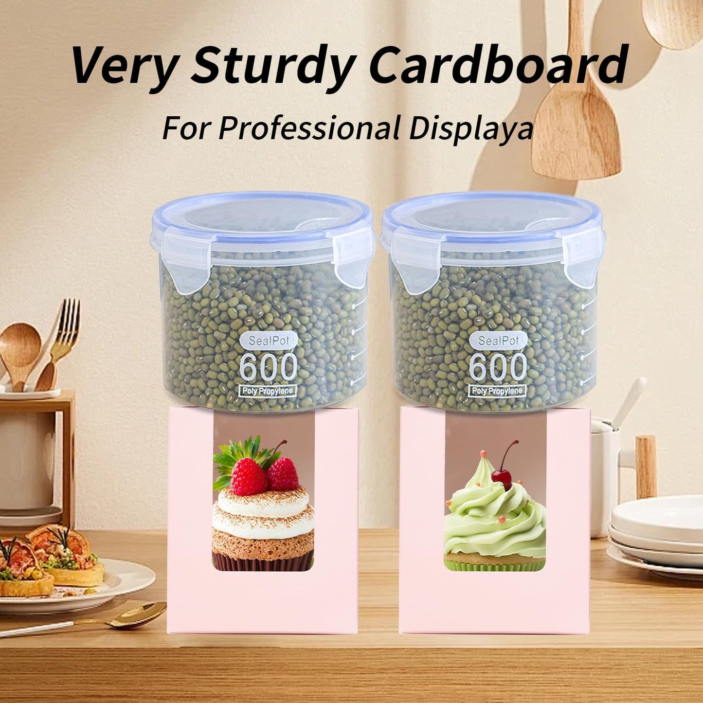 JCD Cupcake Boxes Carriers, 120pcs Pink Single Individual Cupcakes Box Holders Containers,3.7 * 3.7 * 4.3inch Cupcake Container Pastry with Insert Window & Handle for Parties (Pink/120Pcs)