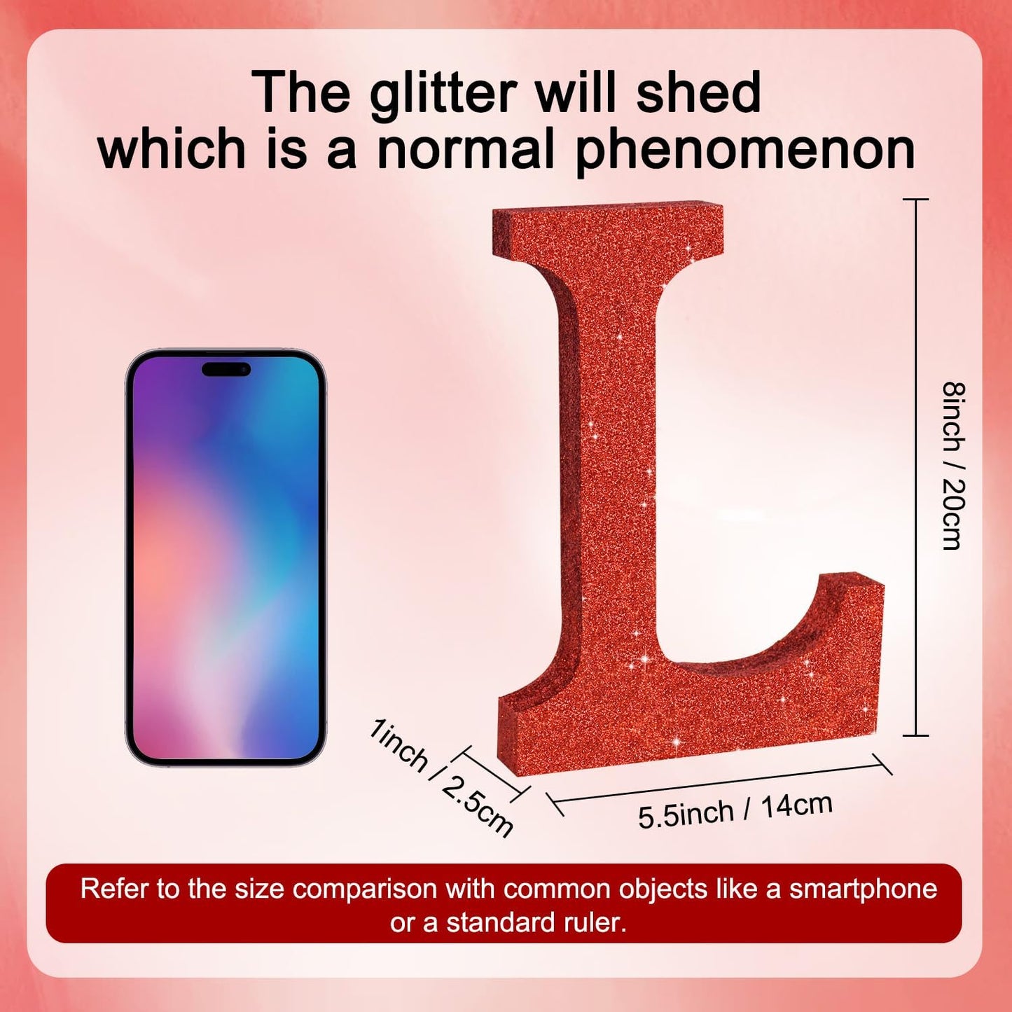 TONIFUL 8 Inch Red Glitter Letter L Table Centerpiece A-Z Red Birthday Party Decorations,Red Alphabet L for Birthday,Chrismas,Graduation,Bridal Shower,Wedding,Anniversary Party Supplies