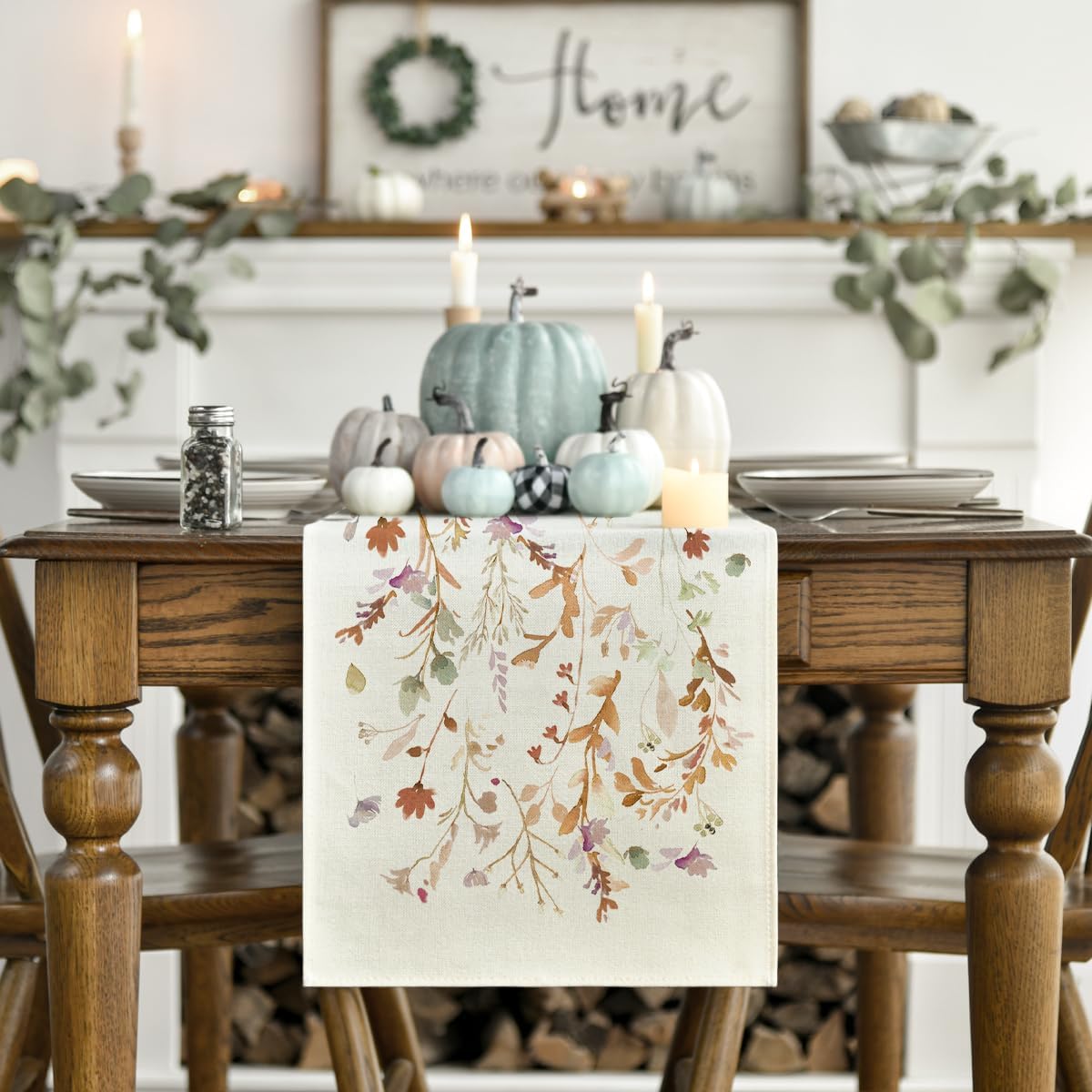 Artoid Mode Floral Leaves Fall Table Runner, Wild Flowers and Grasses Seasonal Autumn Kitchen Dining Table Decoration for Home Party Decor 13x72 Inch