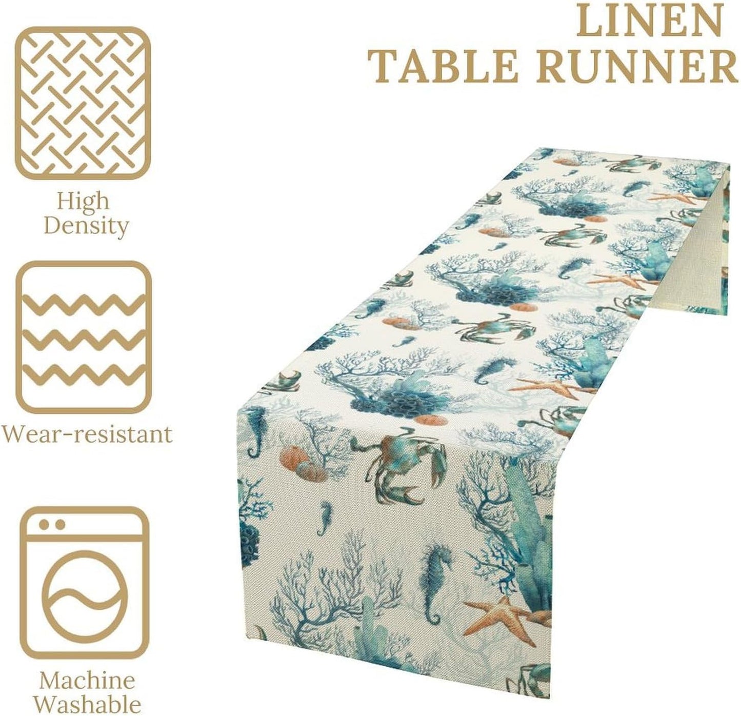 Nautical Coast Table Flag, Ocean Beach Seahorse Shell, Vintage Sailboat Lighthouse Anchor Table Decoration for Indoor and Outdoor Home Party Decor 13x36 Inch