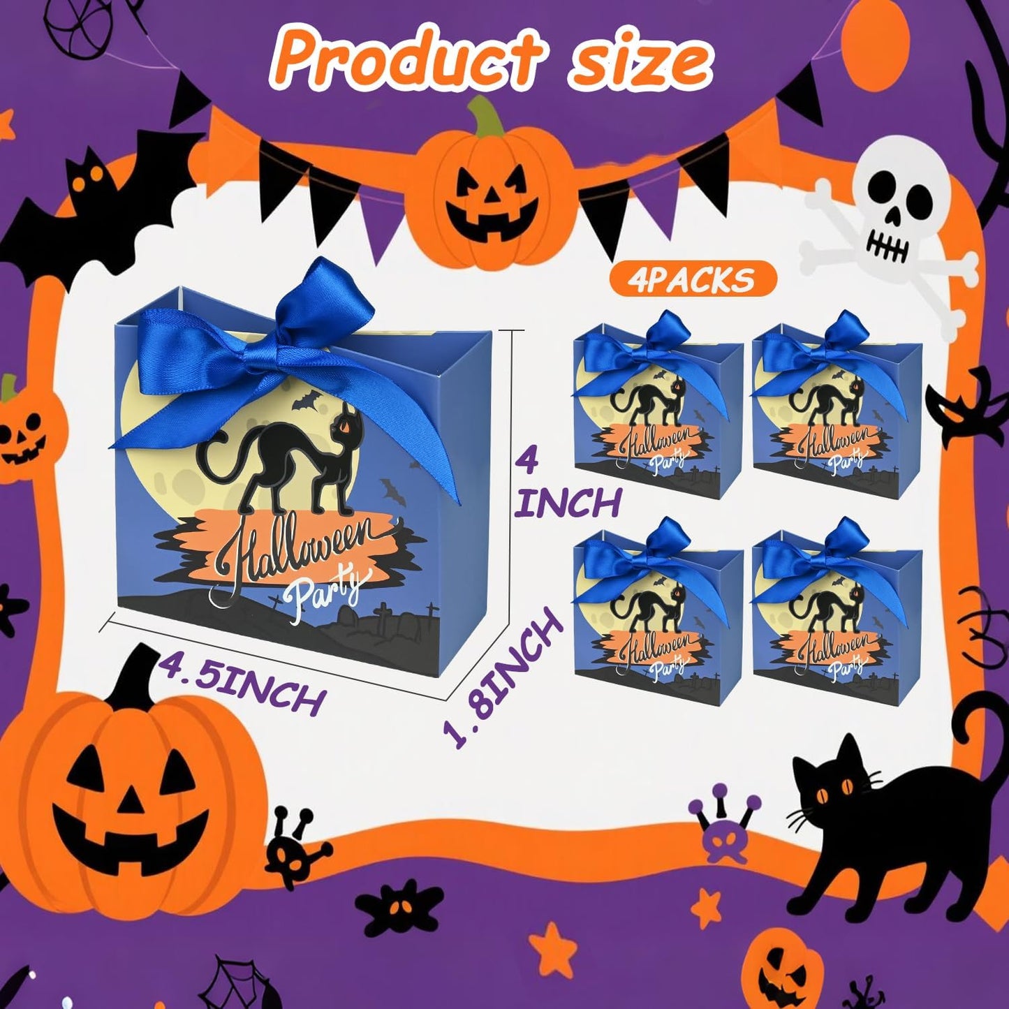 24PCS Halloween Goodies Bags, Trick or Treat Candy Gift Paper Bags Bulk with Ribbons, Halloween Treat Boxes for Kid, Party Favor, Classroom Exchange, Home Decoration 4.5 x 3.9 x 1.7 Inches