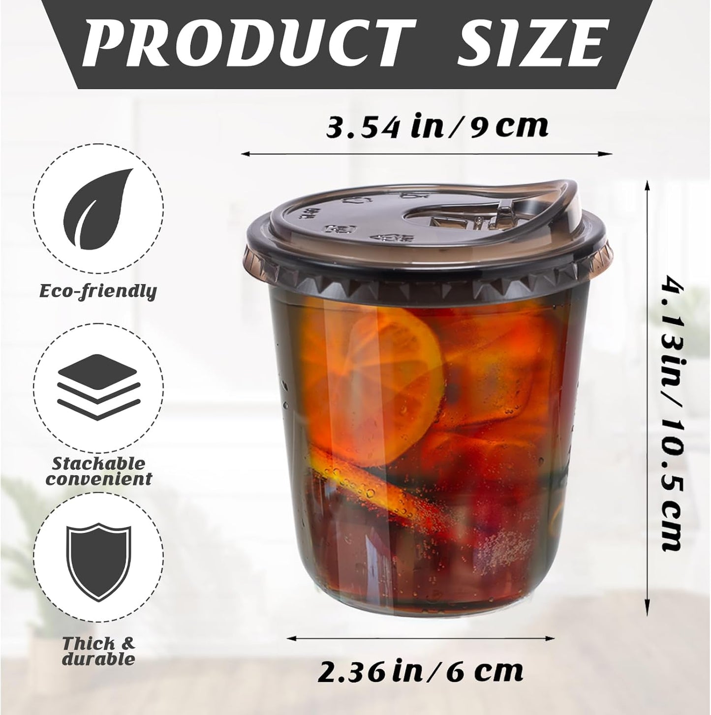 12oz Disposable Stemless Glasses With Strawless Sip Lids,PET Disposable Drinking Cups,Clear Plastic Wine Glasses for Parties Birthday,Wedding,Meeting,Christmas Party Supplies. (50, Black)