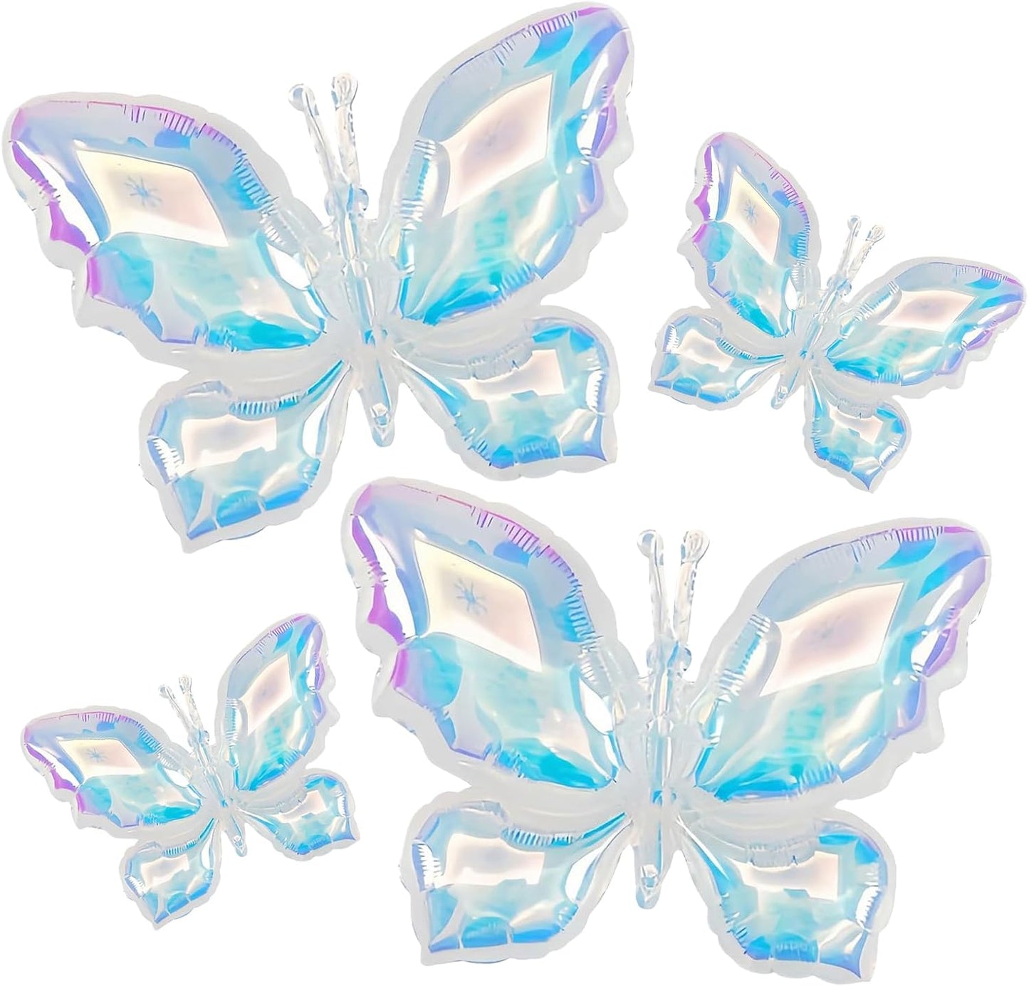 4Pcs Iridescent Foil Balloons, Iridescent Butterfly Foil Balloons, Rainbow Butterfly Holographic Clear Foil Balloon for Birthday Baby Shower Mermaid Rainbow Wedding Party Decorations
