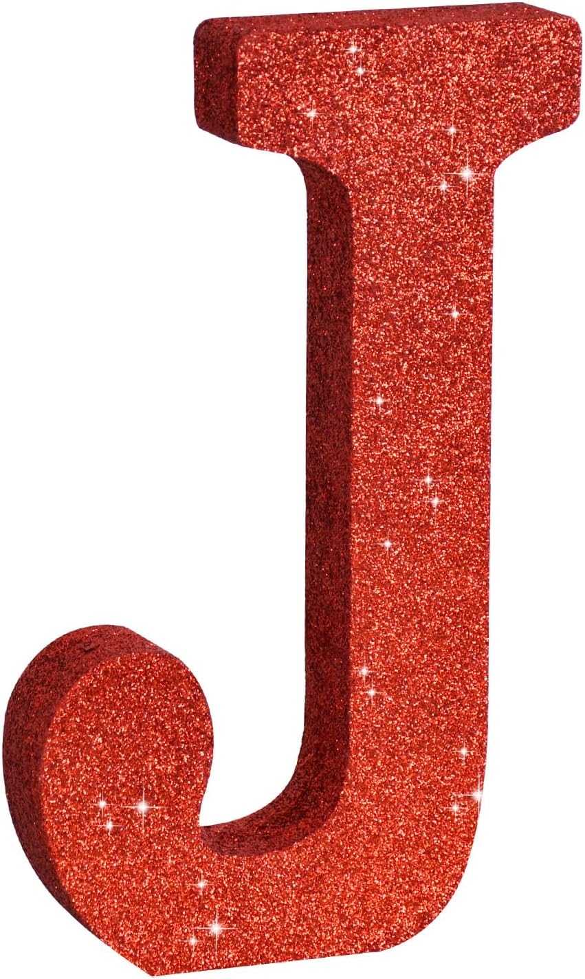 TONIFUL 8 Inch Red Glitter Letter J Table Centerpiece A-Z Red Birthday Party Decorations,Red Alphabet J for Birthday,Chrismas,Graduation,Bridal Shower,Wedding,Anniversary Party Supplies