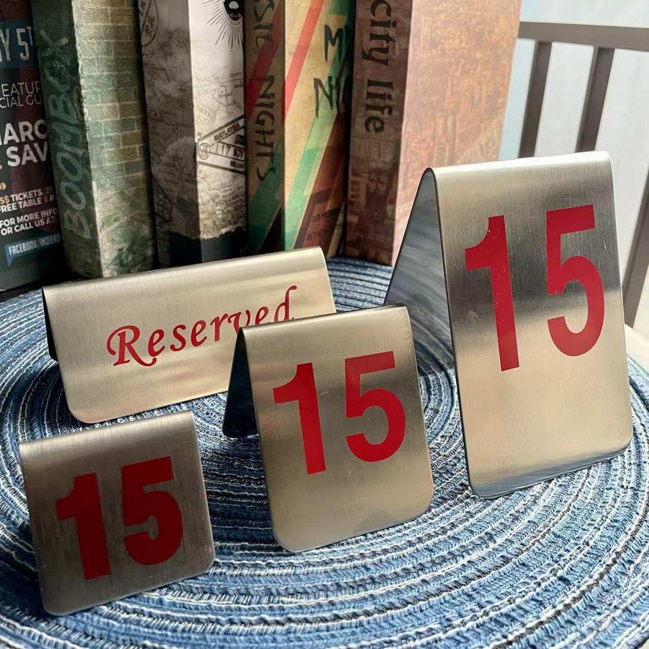 10 Pcs Metal Place Cards Stackable Tent Style Table Numbers，Place Card Holders for Celebration Wedding Party Restaurants Cafes Bars Gatherings meeting Room Board Game Serial (Small 21-30, Red)