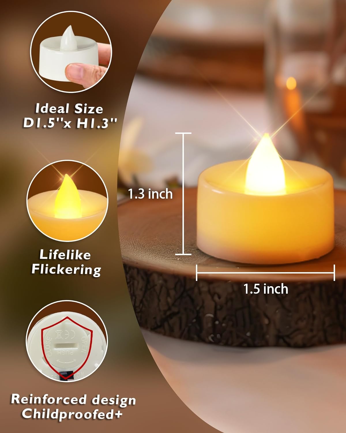 Homemory 50-Pack Flameless LED Tea Lights Candles Battery Operated, 200+Hour Fake Electric Candles TeaLights for Votive, Halloween, Ofrenda, Diya, Wedding Centerpiece Table Decor, Funeral, Christmas