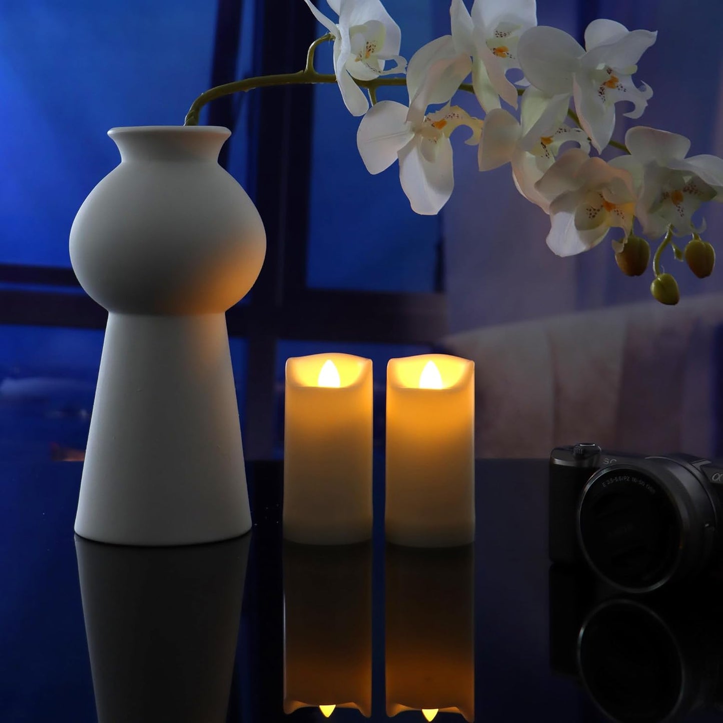 QIDEA 2”X4” Outdoor Waterproof Flameless Candles with Timer, Battery Operated Flickering Led Pillar Candles, Electric Plastic Fake Candles for Home Garden Wedding Halloween Xmas Decorations 4 Pack