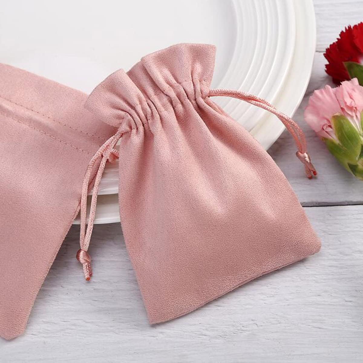 30 Pcs Pink Velvet Drawstring Bags Jewelry Pouches Jewelry Gift Bags Pouches Wedding Favors,3.1x3.9 inch