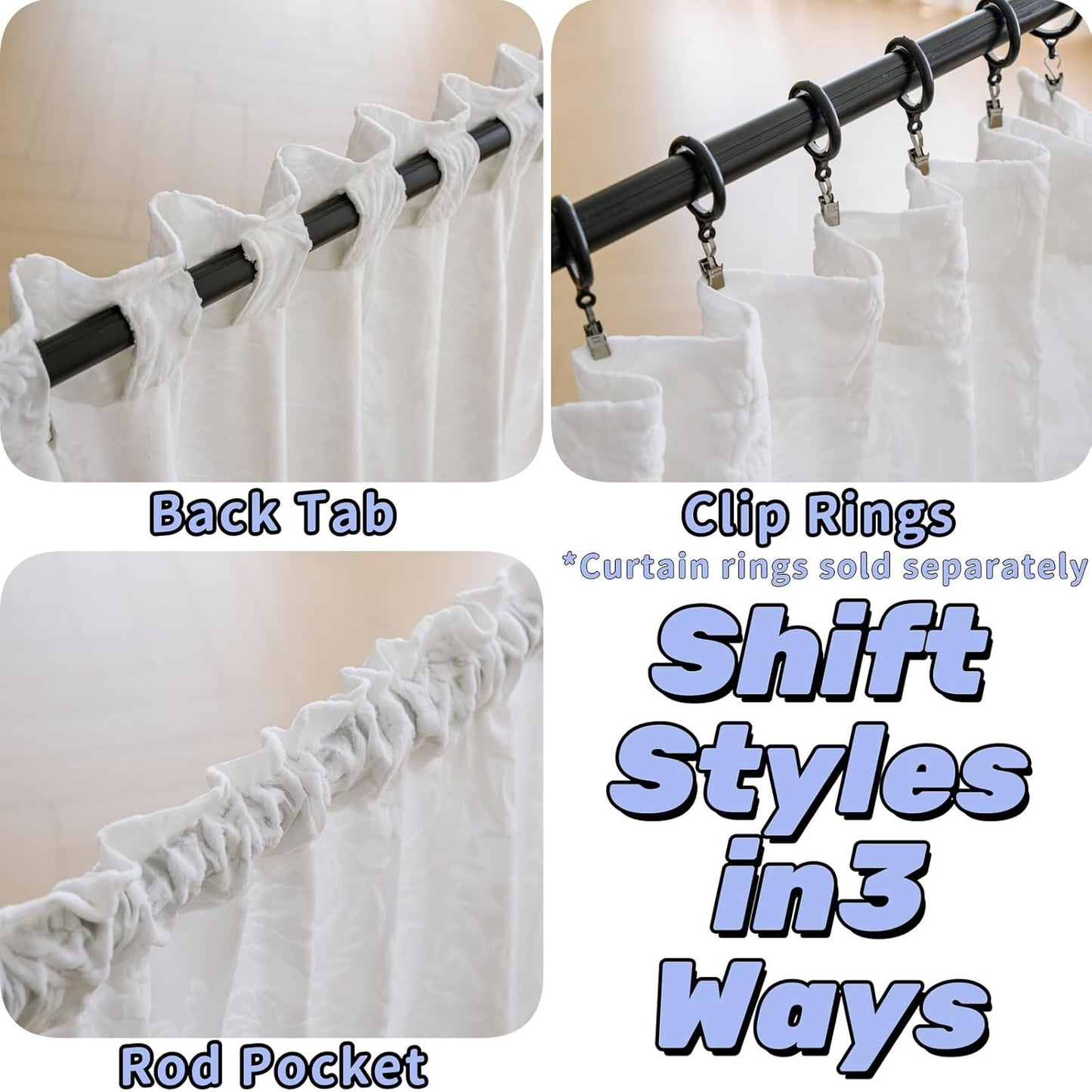 Sheer Curtains 84 Inch Length for Living Room & Bedroom Rod Pocket Boho Farmhouse Drapes with Scroll Floral Patterned 3D Flocked Texture & Rococo Motifs White Sheer Curtain Set of 2 Panels 52"W*84"L