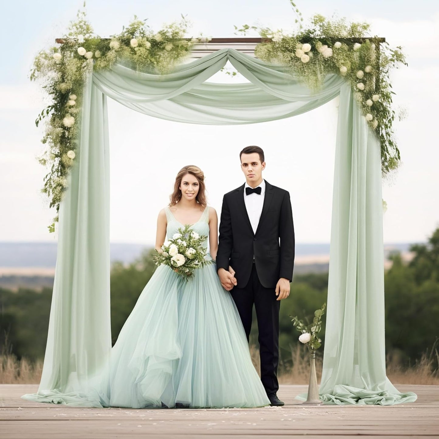 30" x 20Ft Wedding Arch Draping Fabric, 1 Panel Sage Green Sheer Curtain Drapes Extra Wide & Long Backdrop Curtains for Wedding Arch Ceremony Birthday Party Decorations
