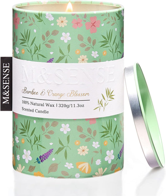 M&SENSE Bamboo Orange Blossom Scented Candle, Medium Jar Candle 11.3oz Natural Soy Wax for Home Scented, Floral Candles Gift for Spring Holiday, Up to 70 Hours Burning Long-Lasting Fragrance