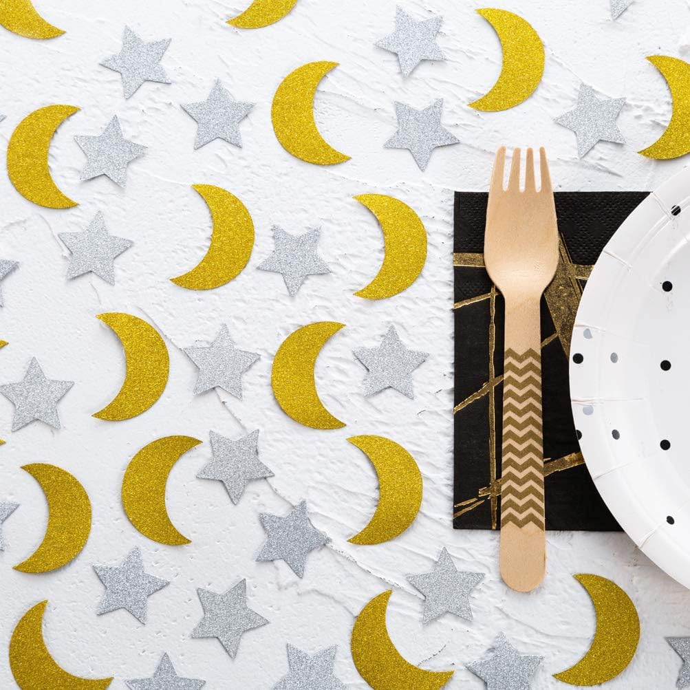 Glitter Confetti Star and Moon for Table Wedding Birthday Eid Party Decoration, 1.2 inch in Diameter(gold,silver,200pc)