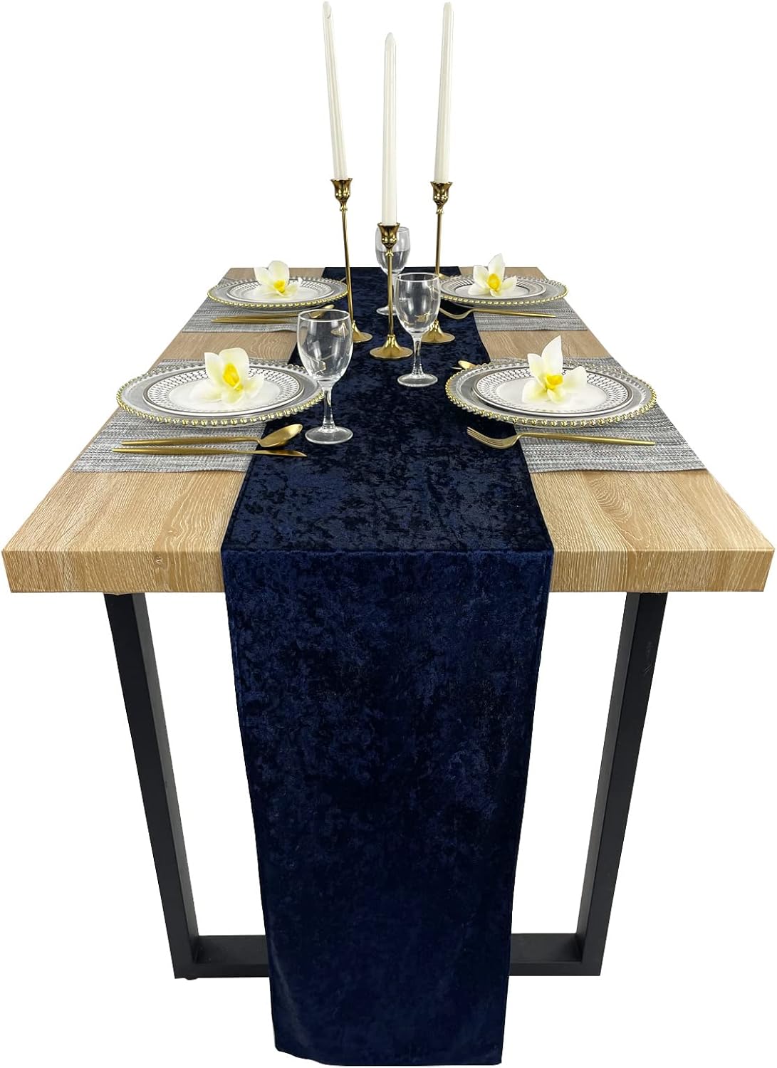 Luxurious Crushed Velvet Table Runner, Wedding Reception Decorations, Soft Velvet Fabric, Table Linen Overlay, Wedding Table Runners (Navy, 12X108 inch)