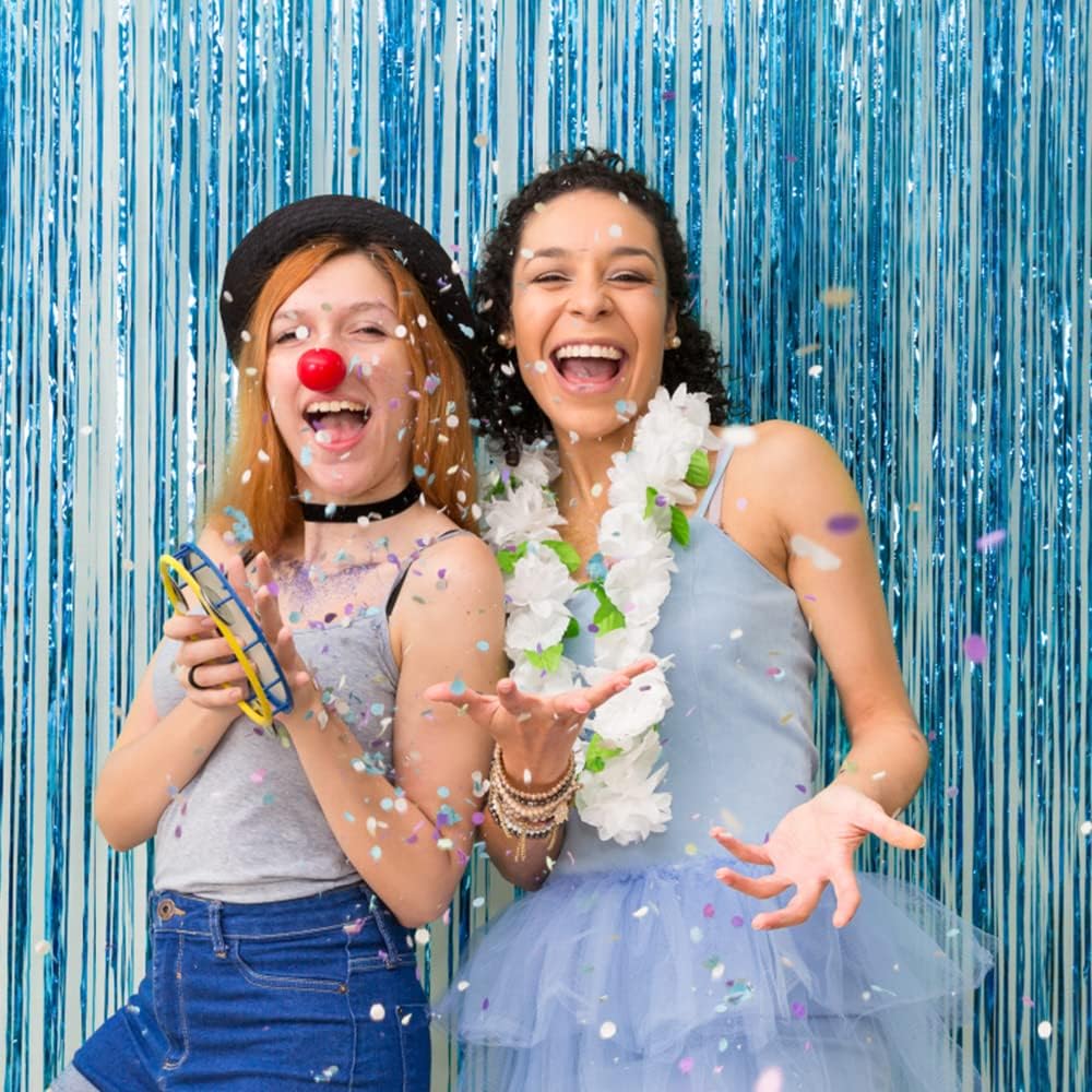 2 Pack Blue Backdrop Curtain Tinsel Streamers Ocean Themed Decor Birthday Party Decorations Foil Fringe Backdrop Graduation Baby Shower Bachelorette Winter Party Decorations Supplies