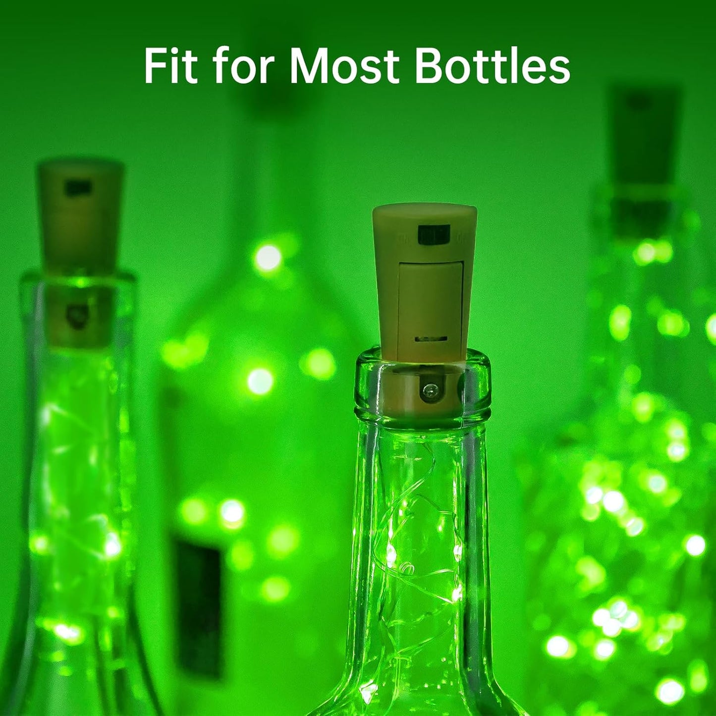 Aluan Wine Bottle Lights with Cork, 20 LED 10 Pack Fairy String Lights Waterproof Battery Operated Mini LED Cork Lamp for Liquor Bottles Jar Party Wedding Christmas Festival Bar Decoration, Green