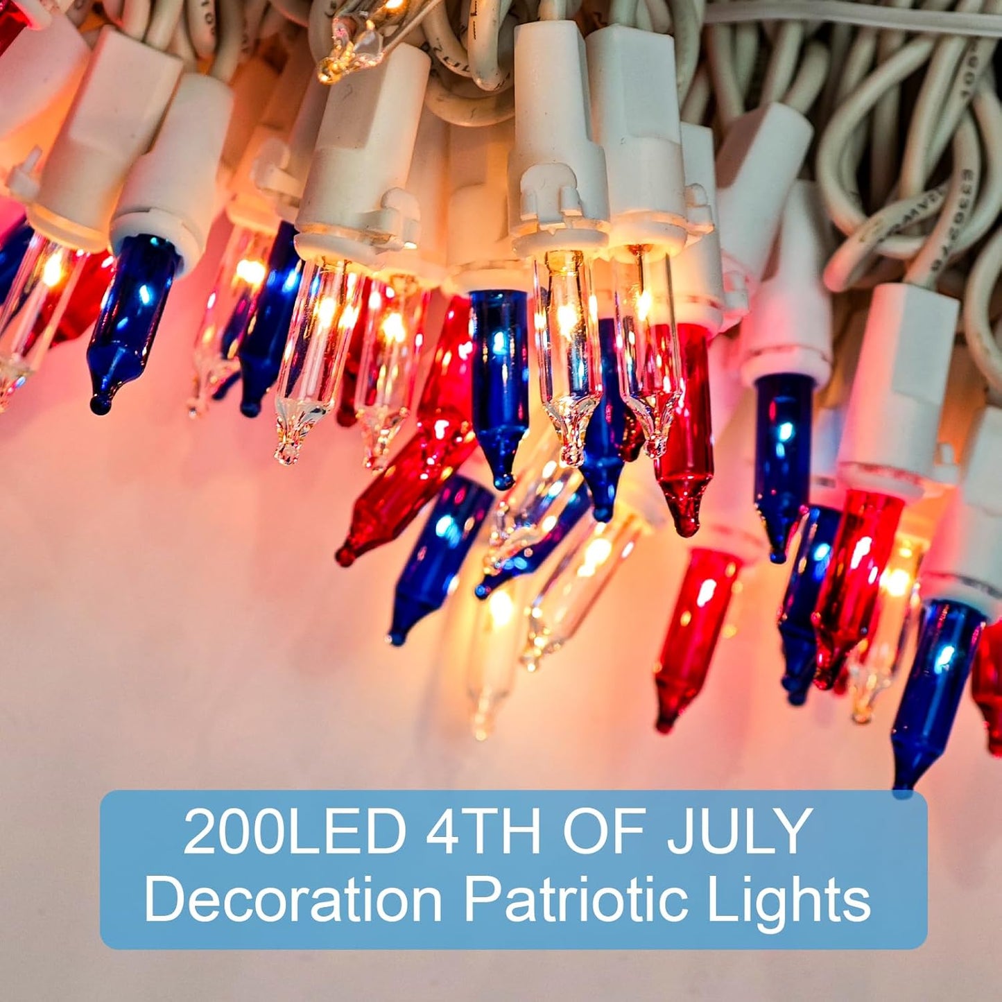 4th of July Decorations Lights Red White & Blue 200 Count 40 Feet Patriotic Mini String Lights Waterproof Independence Day for Indoor Outdoor Christmas Party Patio Memorial Day Décor