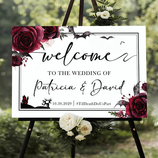 Wedding Sign Halloween Wedding, Welcome To Our Wedding Sign, Til Death Do Us Part Welcome Sign, Gothic Love Wedding Welcome, Wedding Sign, Welcome Wedding Sign With Stand