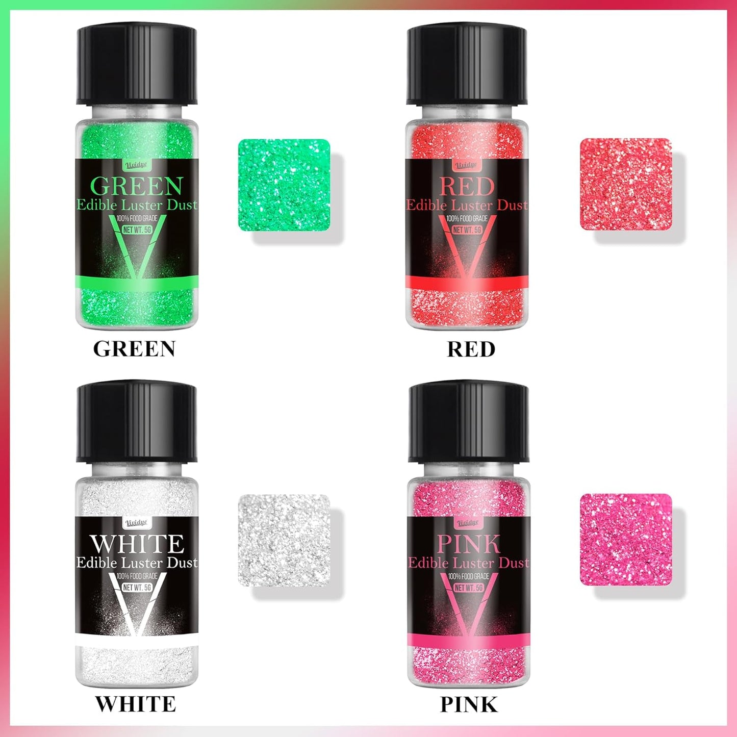 Edible Glitter - 4 Colors 5g/Bottle Halloween Luster Dust Edible Set, Food Grade Edible Glitter for Drinks, Cocktails, Cupcakes, Cookies, Candy, Glimmer Sprinkle Powder for Party Foods, Baking, Beverage