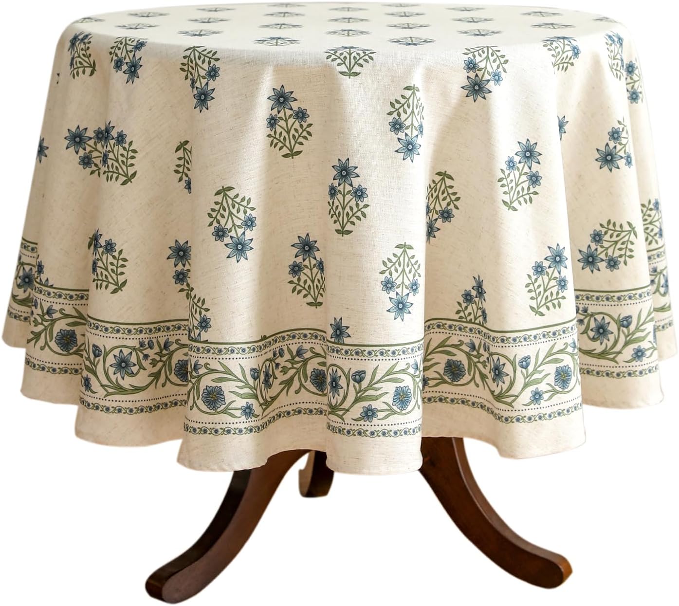 ISAENNE Designer White Linen Round Tablecloth,Chinoiserie Floral Elegant Indoor Table Cloth,Fall Stain Proof Decor Tablecloths for Dining Thanksgiving Kitchen,Diameter 67"-Mosella F