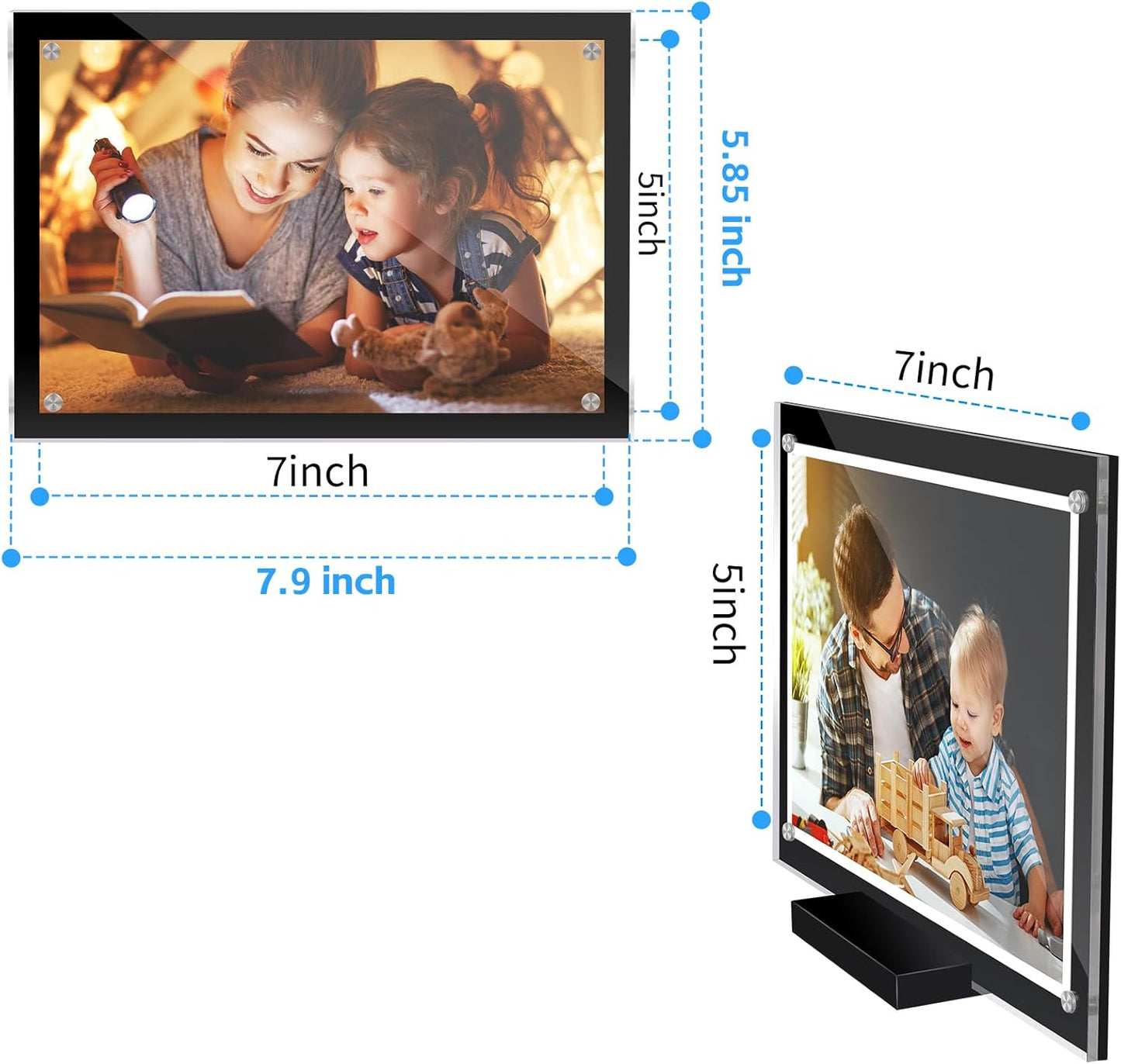 5 Pack Acrylic Magnetic Picture Frame 5x7, Clear Frame for Horizontal Vertical Tabletop Display, Black Photo Frame Magnets for Fridge