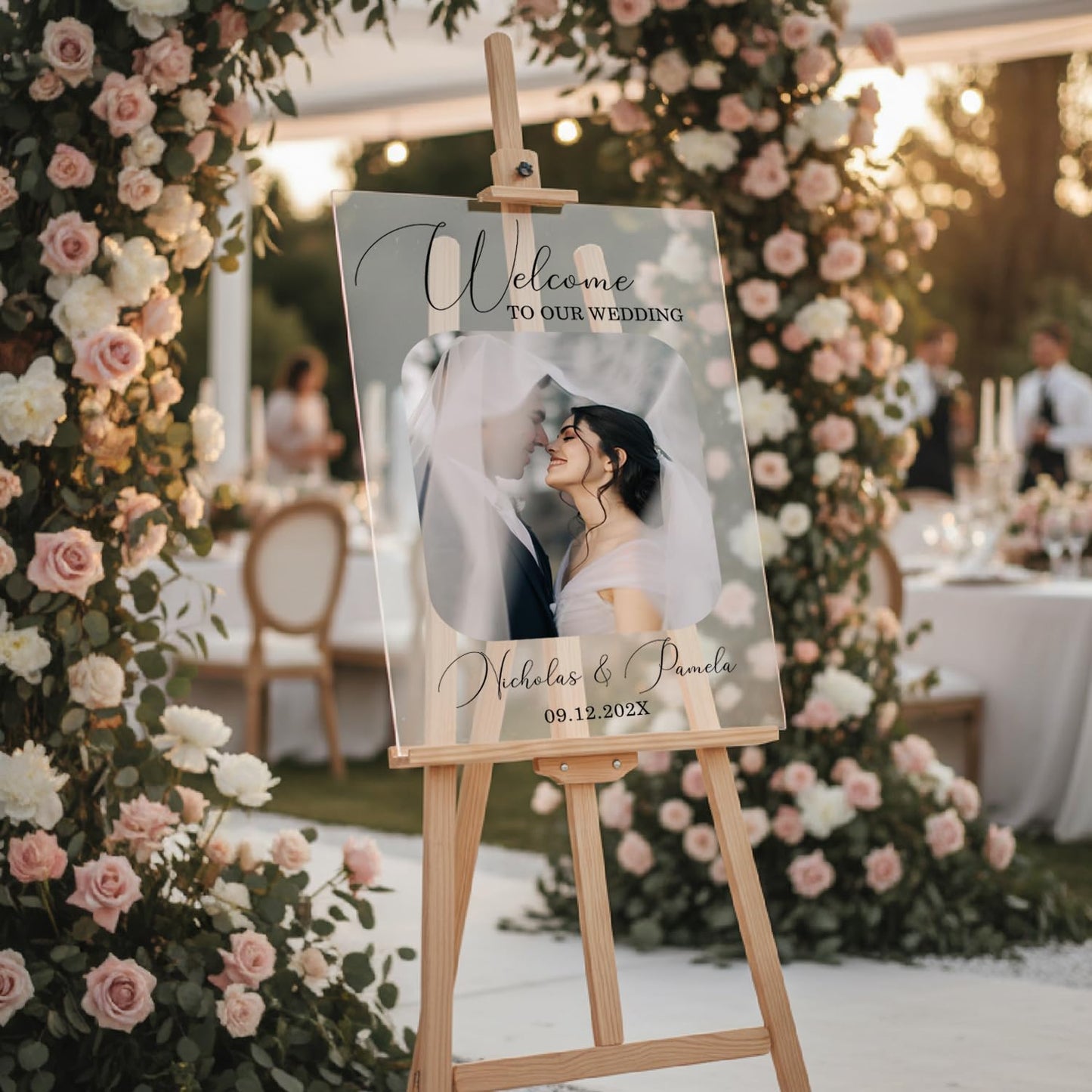 Personalized Wedding Photo Acrylic Welcome Sign – Custom Picture Board with Bride & Groom Names, Elegant Acrylic Wedding Reception Entrance or Ceremony Decoration, Indoor & Outdoor Keepsake Gift #2