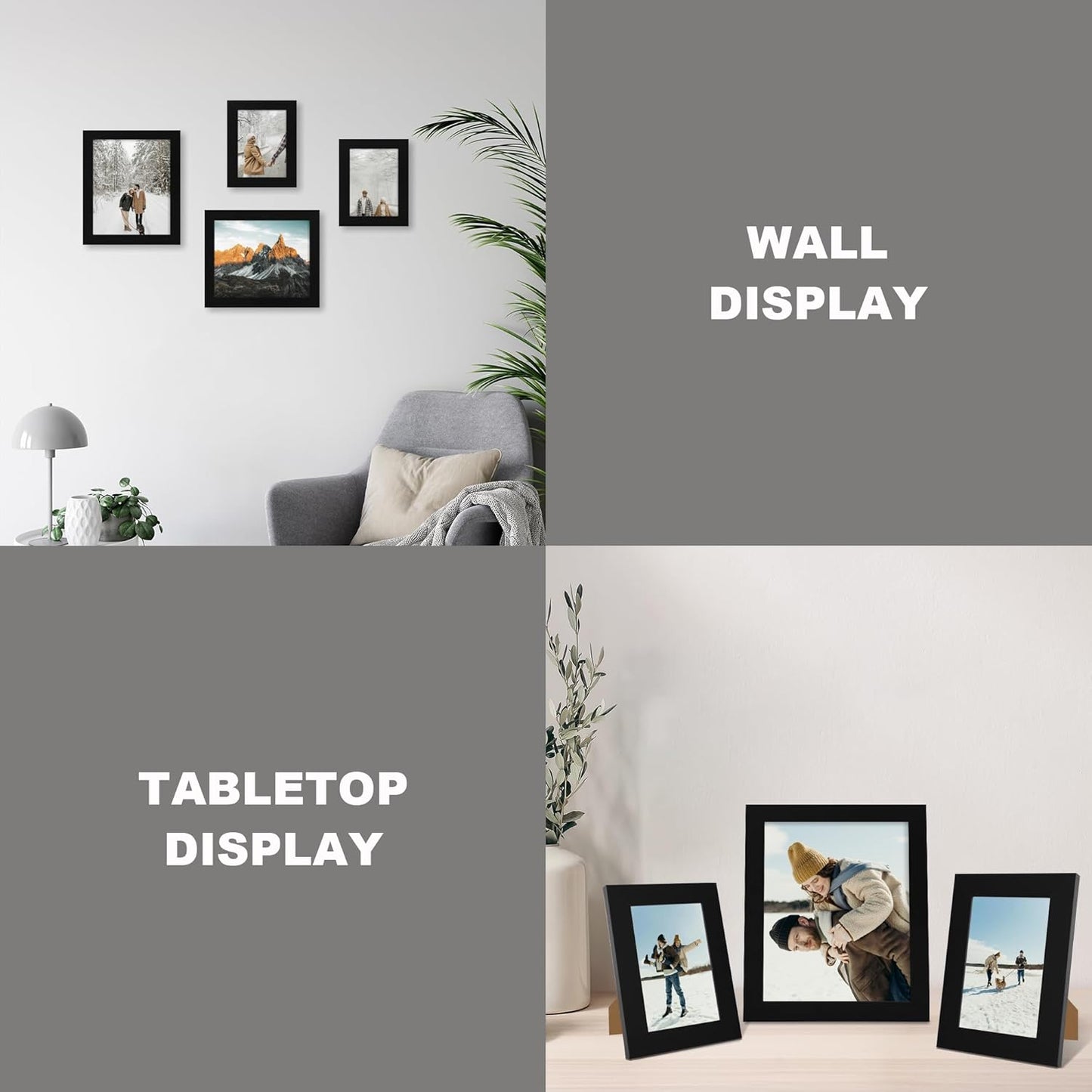 8x10 Picture Frame Set of 4, High Definition Glass Black Picture Frame, 8 x 10 Wood Rustic Photo Frames for Horizontal or Vertical Table Top and Wall Mounting