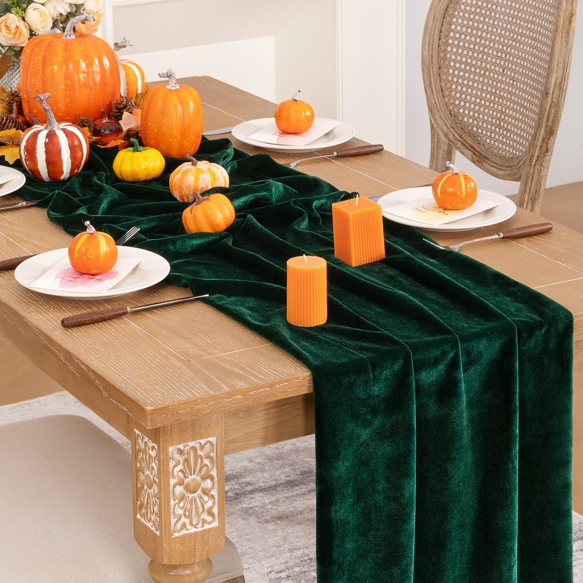 Emerald Green Velvet Table Runner 3 Pack Fall Thanksgiving Table Runners 20 x 120 Inch Luxurious Elegant Velvet Fabric Table Decorations for Christmas Dinner Wedding Bridal Baby Shower