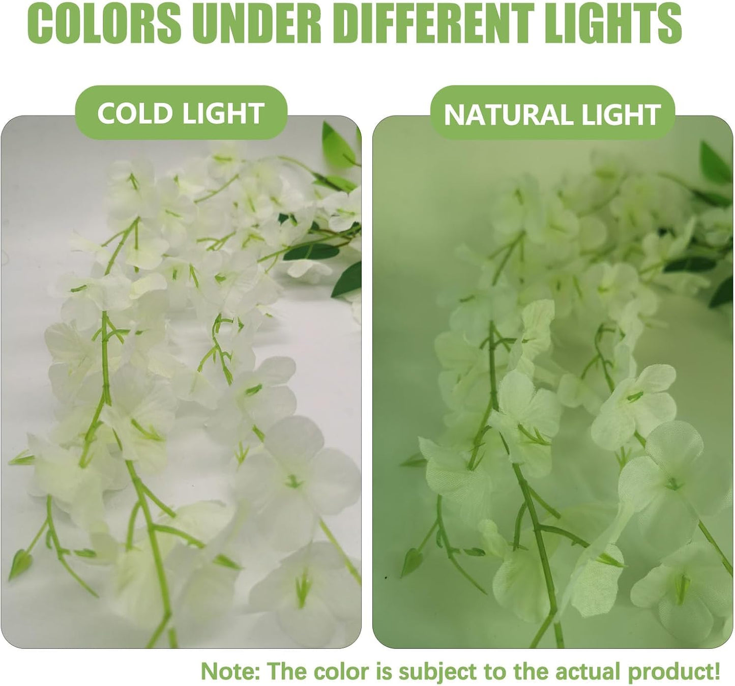 12 Pack Green White Wisteria Hanging Flowers, 3.44 Ft Fake Hanging Flowers, Artificial Wisteria Garland Vines for Wedding Room Backdrop Outdoor Patio Garden Decoration